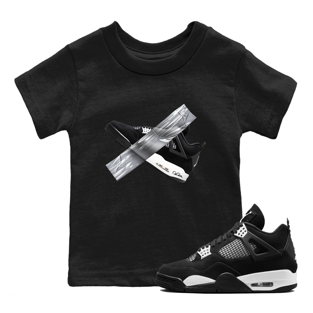4s White Thunder shirts to match jordans Duct Tape sneaker match tees Air Jordan 4 White Thunder Drip Gear Zone Youth Baby Black 1 crew neck shirts