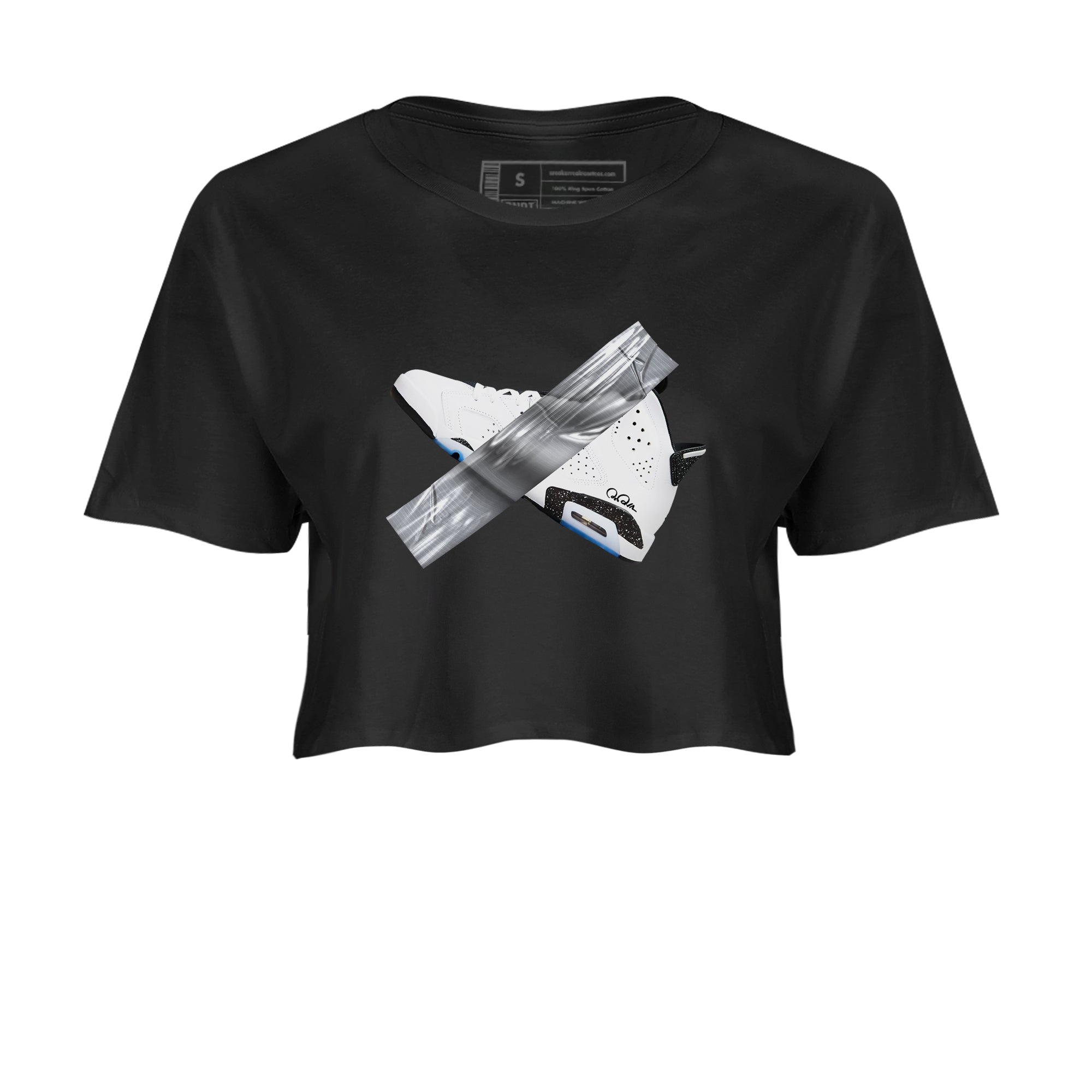 AJ6 White Black shirts to match jordans Duct Tape sneaker match tees Air Jordan 6 White Black Drip Gear Zone streetwear brand Black 2 crop tee