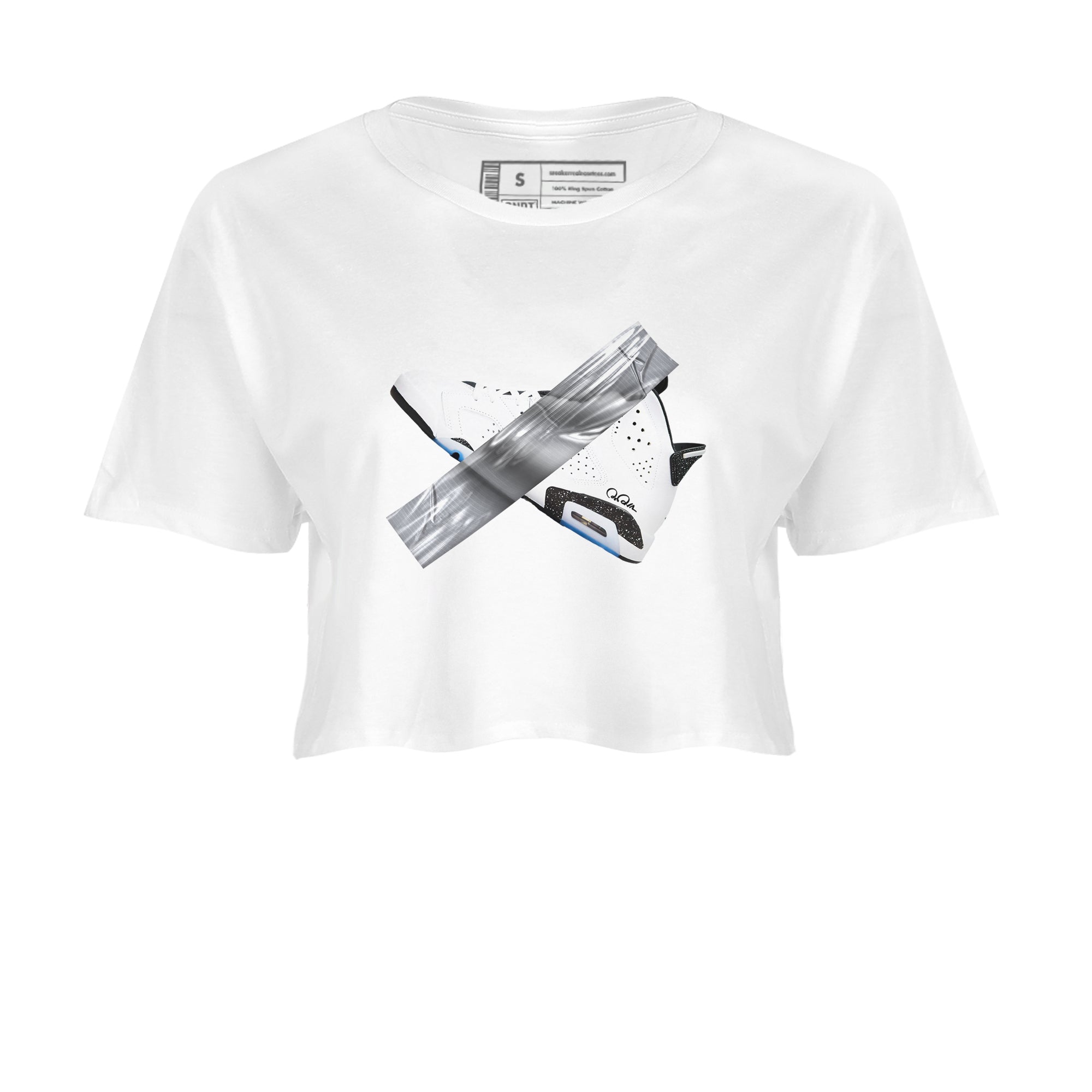 AJ6 White Black shirts to match jordans Duct Tape sneaker match tees Air Jordan 6 White Black Drip Gear Zone streetwear brand White 2 crop tee
