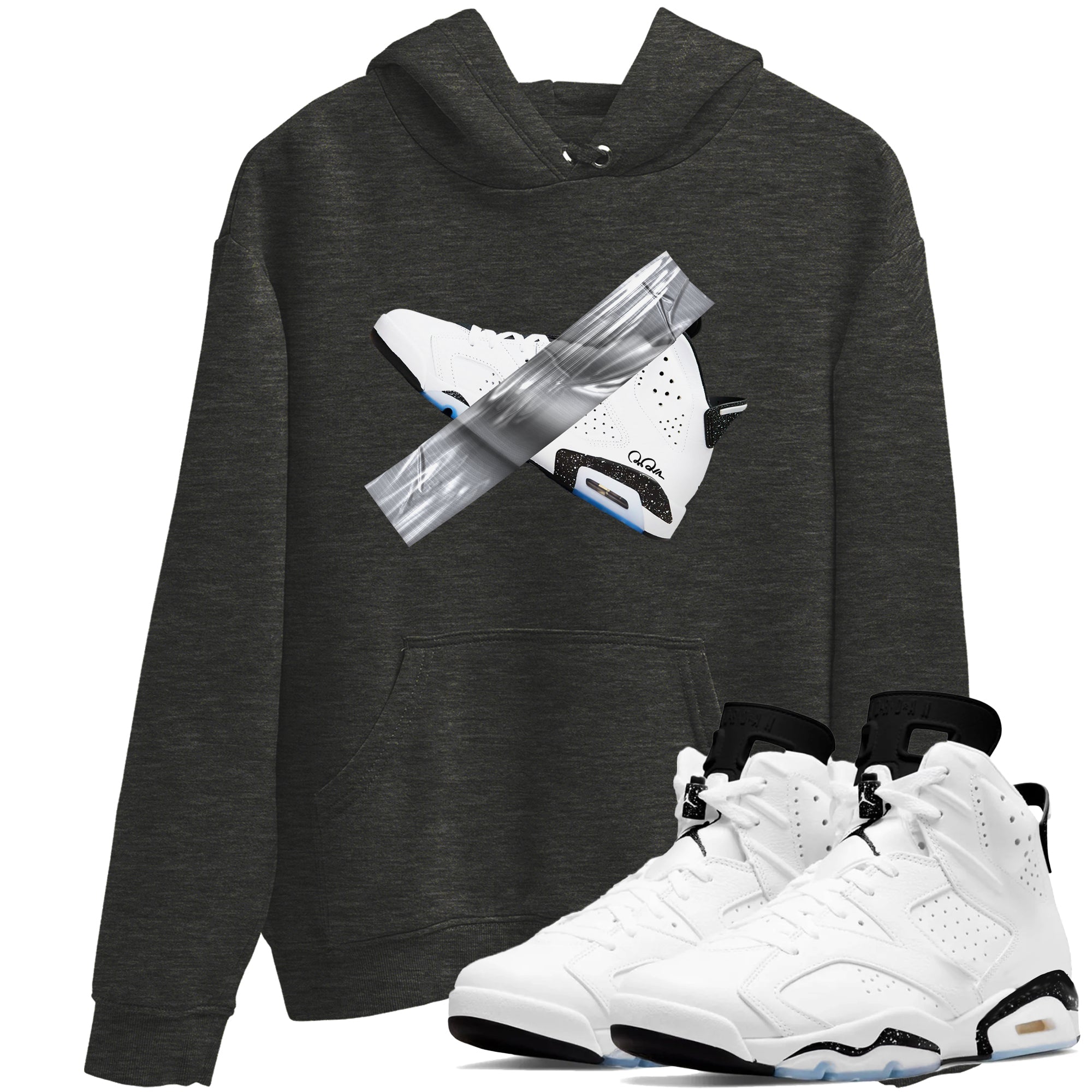 AJ6 White Black shirts to match jordans Duct Tape sneaker match tees Air Jordan 6 White Black Drip Gear Zone streetwear brand Charcoal Heather 1 unisex cotton tee