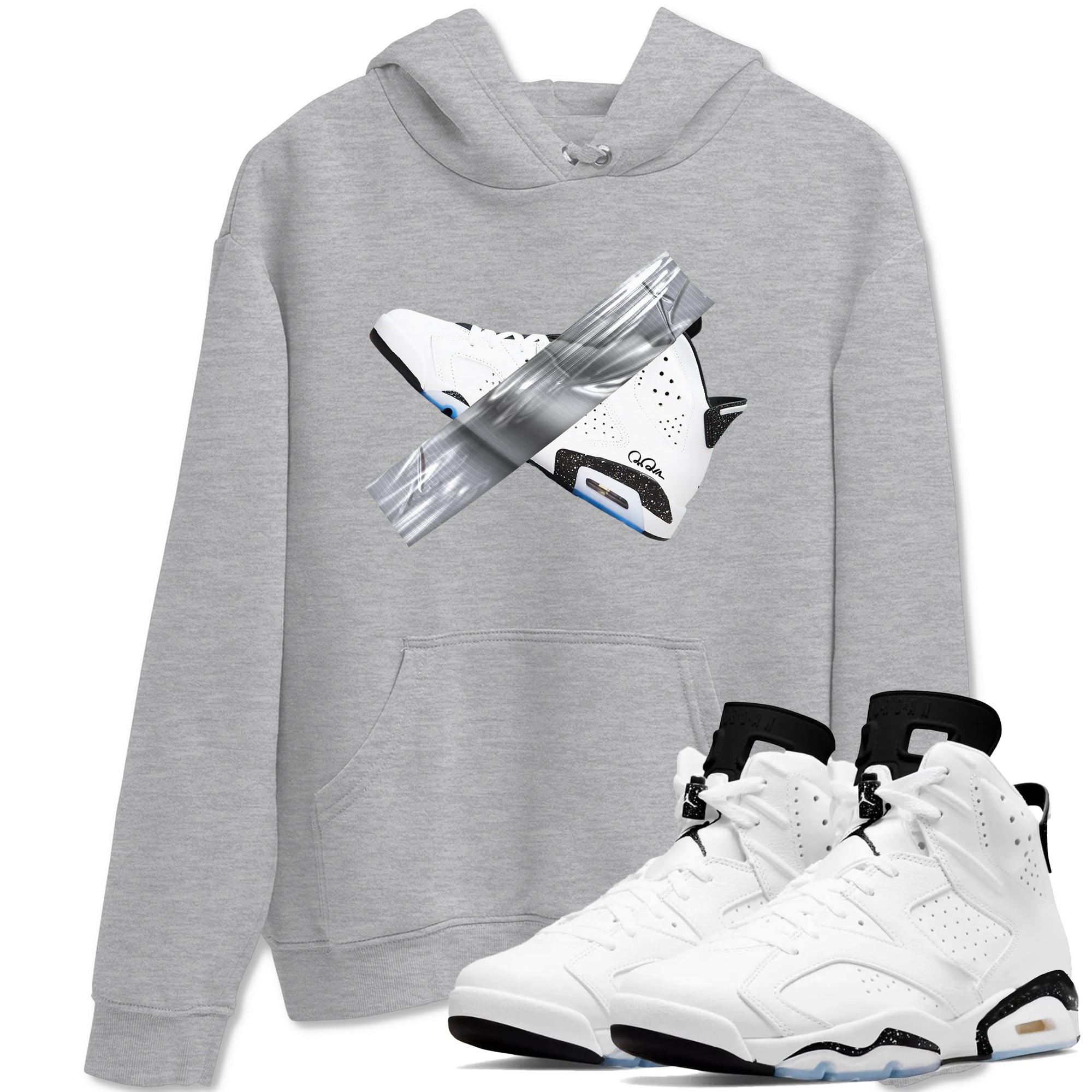 AJ6 White Black shirts to match jordans Duct Tape sneaker match tees Air Jordan 6 White Black Drip Gear Zone streetwear brand Heather Grey 1 unisex cotton tee