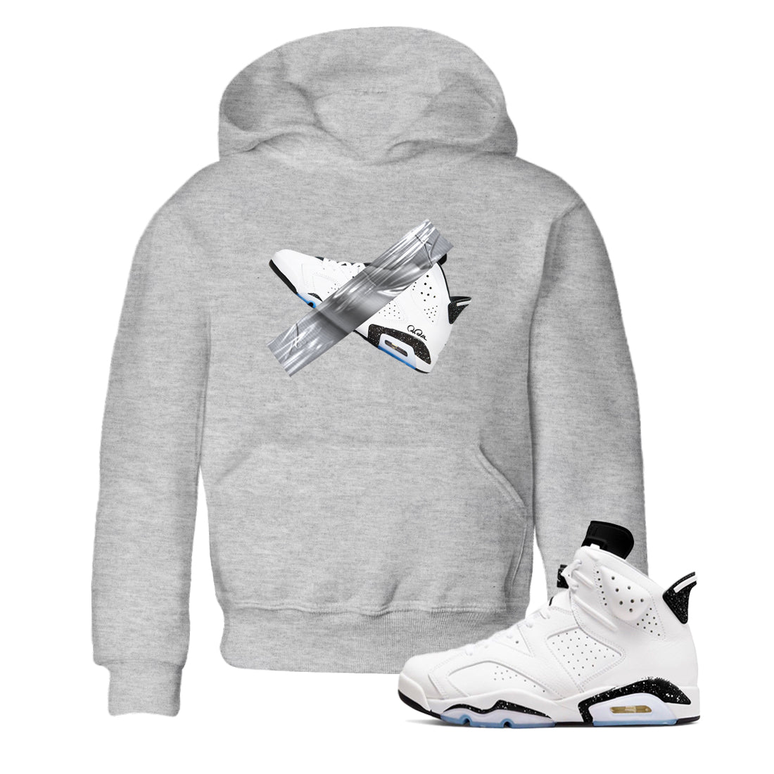 AJ6 White Black shirts to match jordans Duct Tape sneaker match tees Air Jordan 6 White Black Drip Gear Zone streetwear brand Baby and Youth Heather Grey 1 cotton tee