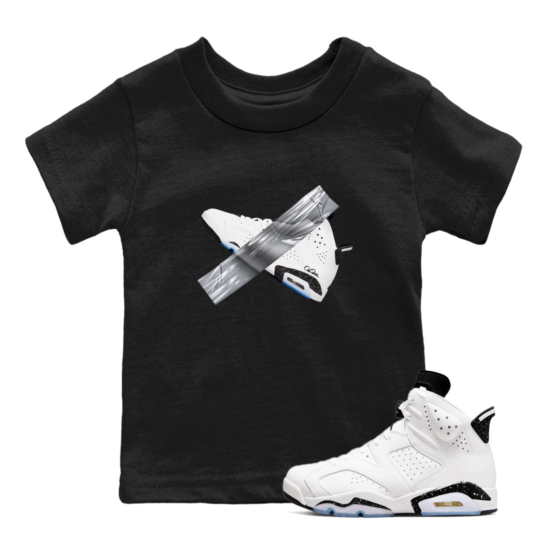 AJ6 White Black shirts to match jordans Duct Tape sneaker match tees Air Jordan 6 White Black Drip Gear Zone streetwear brand Baby and Youth Black 1 cotton tee
