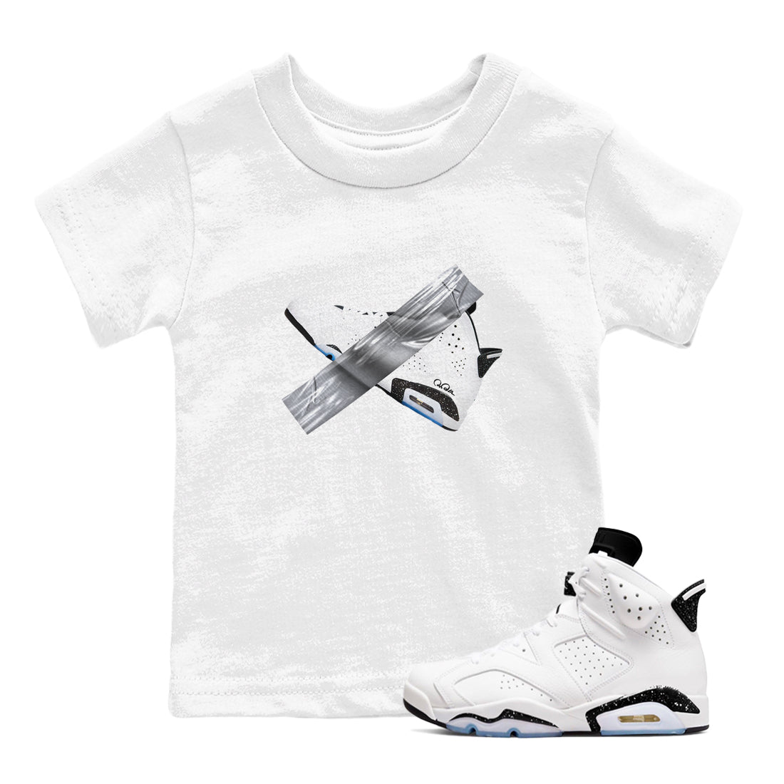 AJ6 White Black shirts to match jordans Duct Tape sneaker match tees Air Jordan 6 White Black Drip Gear Zone streetwear brand Baby and Youth White 1 cotton tee