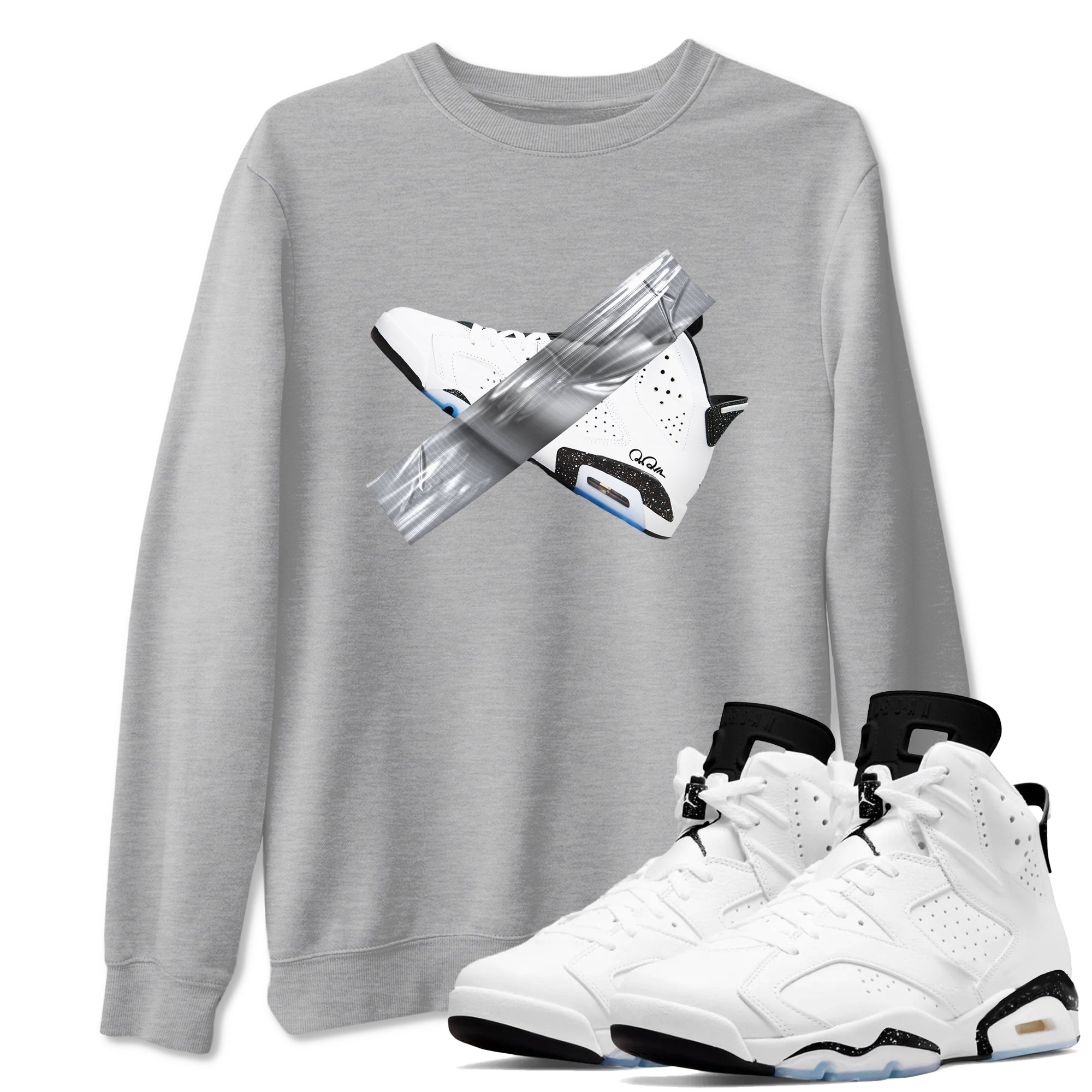 AJ6 White Black shirts to match jordans Duct Tape sneaker match tees Air Jordan 6 White Black Drip Gear Zone streetwear brand Heather Grey 1 unisex cotton tee