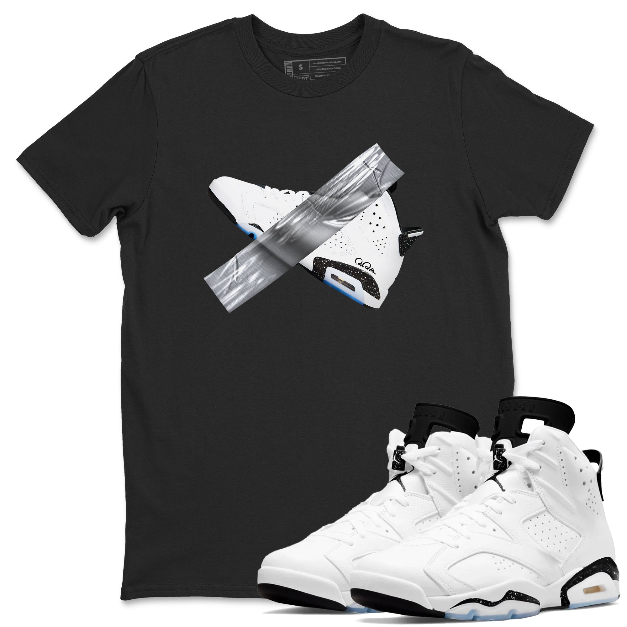 AJ6 White Black shirts to match jordans Duct Tape sneaker match tees Air Jordan 6 White Black Drip Gear Zone streetwear brand Black 1 unisex cotton tee