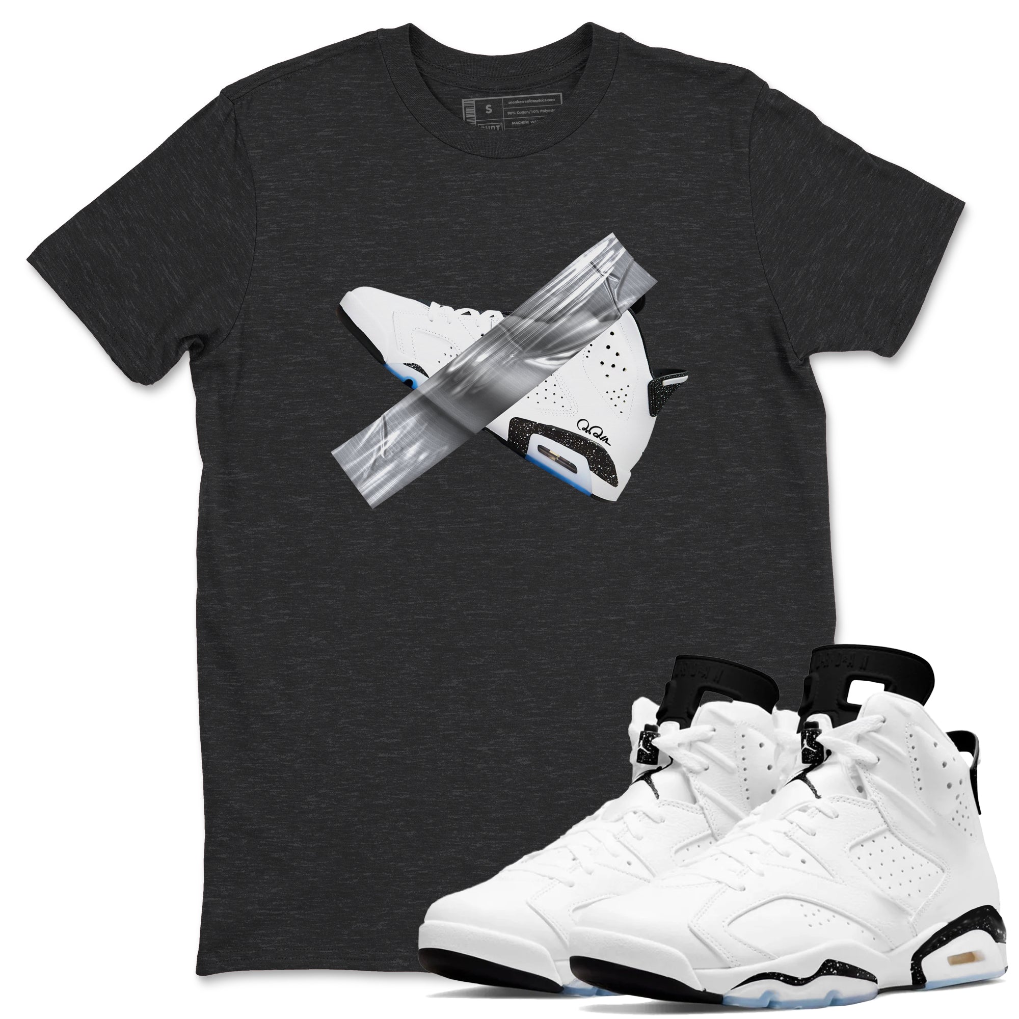 AJ6 White Black shirts to match jordans Duct Tape sneaker match tees Air Jordan 6 White Black Drip Gear Zone streetwear brand Charcoal Heather 1 unisex cotton tee