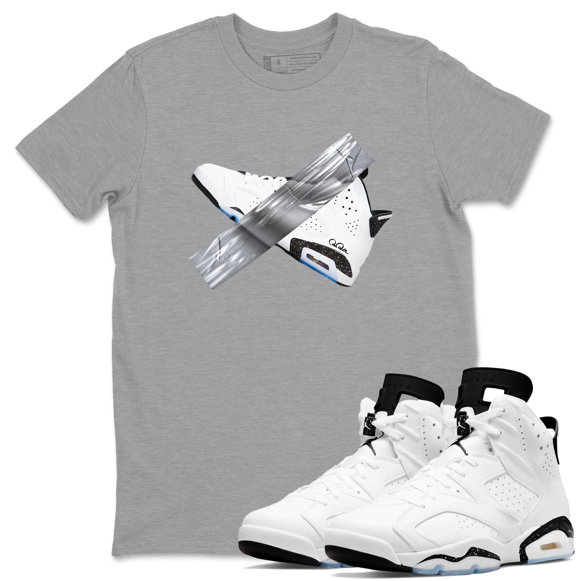 AJ6 White Black shirts to match jordans Duct Tape sneaker match tees Air Jordan 6 White Black Drip Gear Zone streetwear brand Heather Grey 1 unisex cotton tee