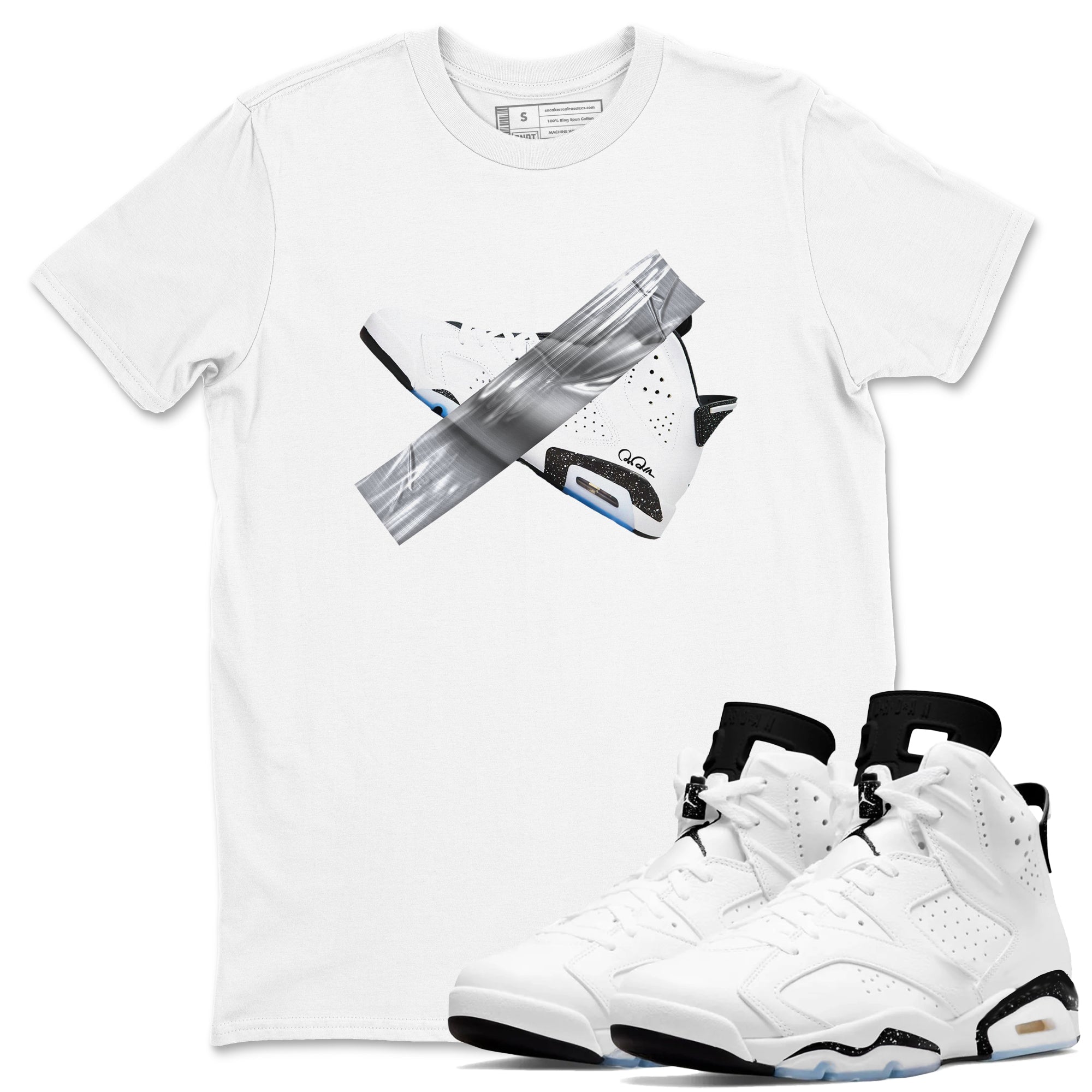 AJ6 White Black shirts to match jordans Duct Tape sneaker match tees Air Jordan 6 White Black Drip Gear Zone streetwear brand White 1 unisex cotton tee