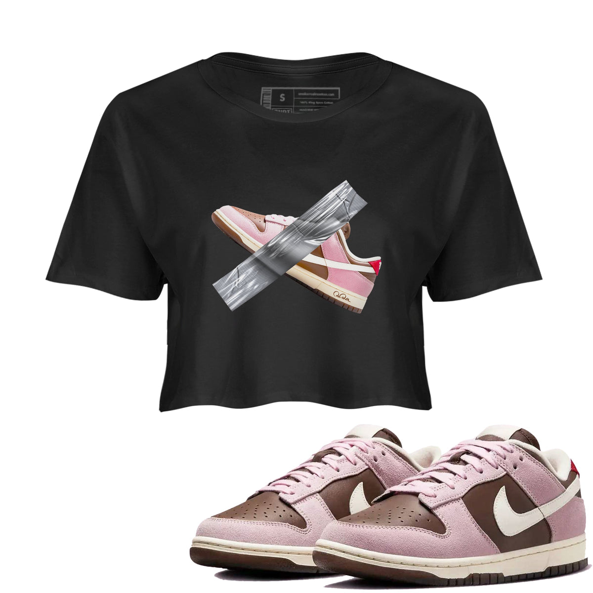 Dunk Cacao Wow And Pink Foam shirts to match jordans Duct Tape sneaker match tees Dunk Cacao Wow And Pink Foam Drip Gear Zone streetwear brand Black 1 crop tee