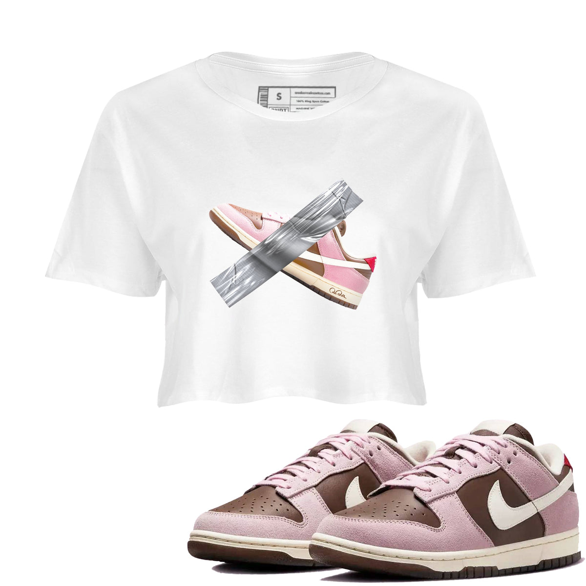 Dunk Cacao Wow And Pink Foam shirts to match jordans Duct Tape sneaker match tees Dunk Cacao Wow And Pink Foam Drip Gear Zone streetwear brand White 1 crop tee