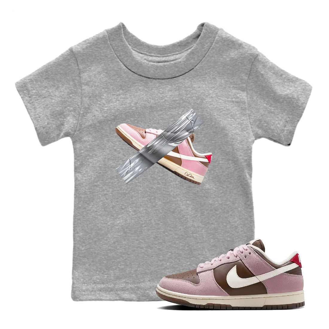 Dunk Cacao Wow And Pink Foam shirts to match jordans Duct Tape sneaker match tees Dunk Cacao Wow And Pink Foam Drip Gear Zone streetwear brand Baby and Youth Heather Grey 1 cotton tee