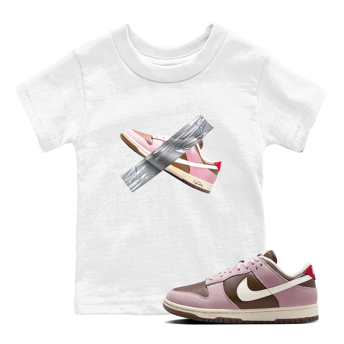 Dunk Cacao Wow And Pink Foam shirts to match jordans Duct Tape sneaker match tees Dunk Cacao Wow And Pink Foam Drip Gear Zone streetwear brand Baby and Youth White 1 cotton tee