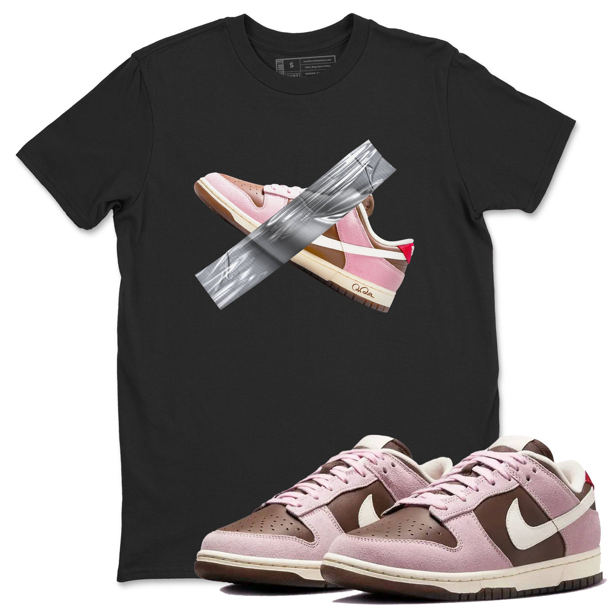 Dunk Cacao Wow And Pink Foam shirts to match jordans Duct Tape sneaker match tees Dunk Cacao Wow And Pink Foam Drip Gear Zone streetwear brand Black 1 unisex cotton tee