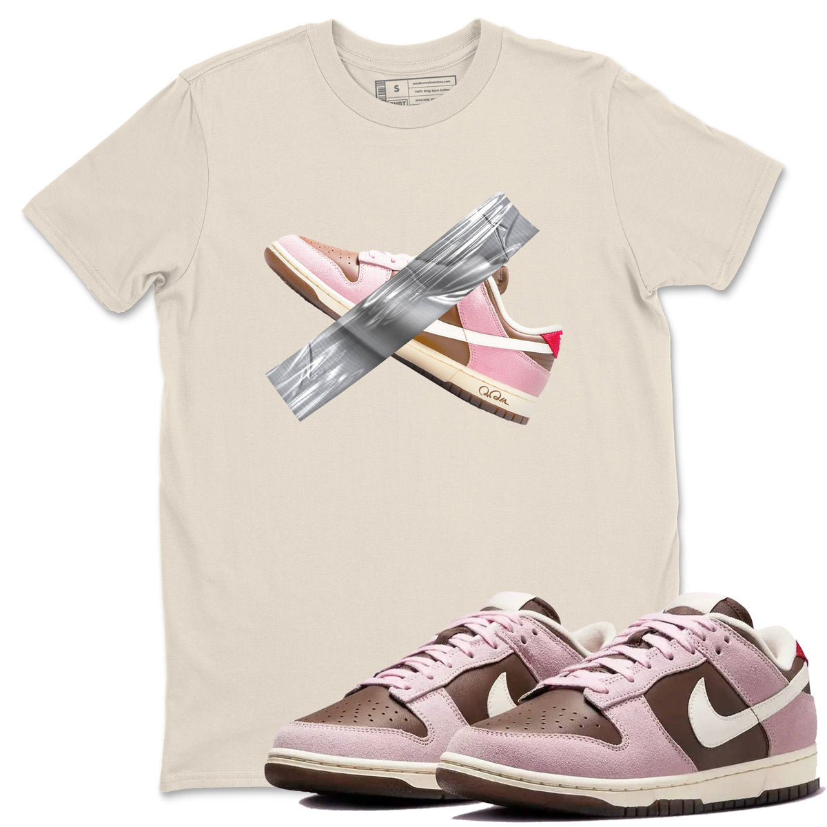 Dunk Cacao Wow And Pink Foam shirts to match jordans Duct Tape sneaker match tees Dunk Cacao Wow And Pink Foam Drip Gear Zone streetwear brand Natural 1 unisex cotton tee