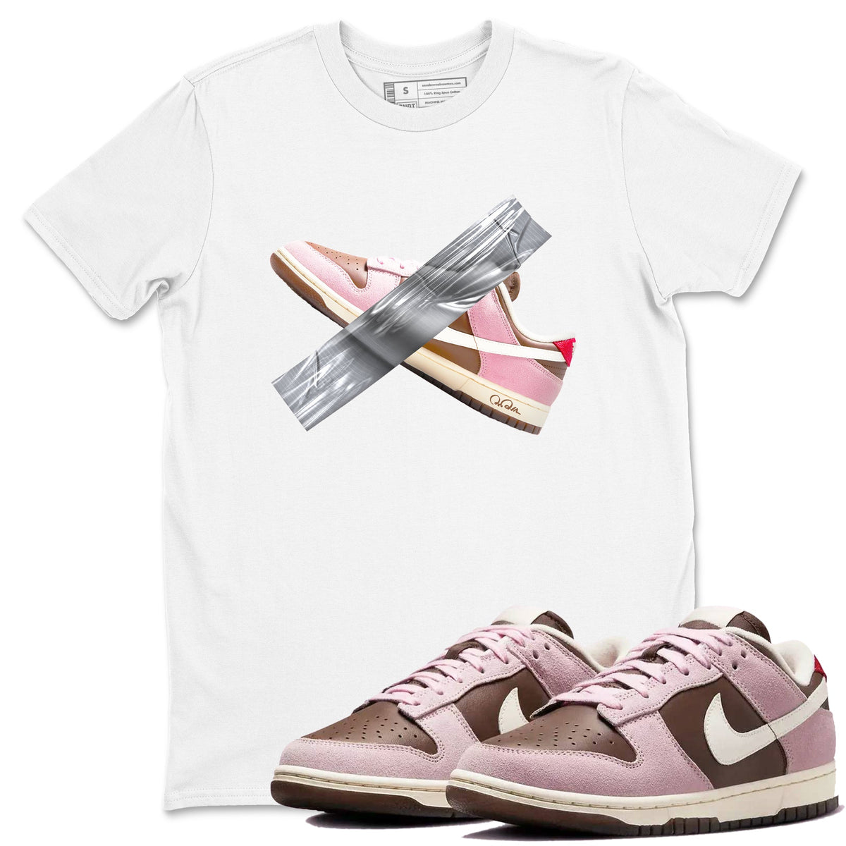 Dunk Cacao Wow And Pink Foam shirts to match jordans Duct Tape sneaker match tees Dunk Cacao Wow And Pink Foam Drip Gear Zone streetwear brand White 1 unisex cotton tee