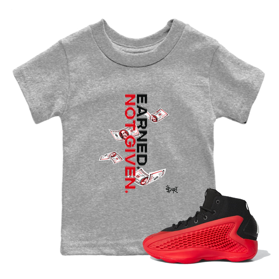 AE 1 Bred shirts to match jordans Earned Not Given sneaker match tees AE 1 Bred match shoes to clothes Drip Gear Zone Youth Baby Heather Grey 1 tee