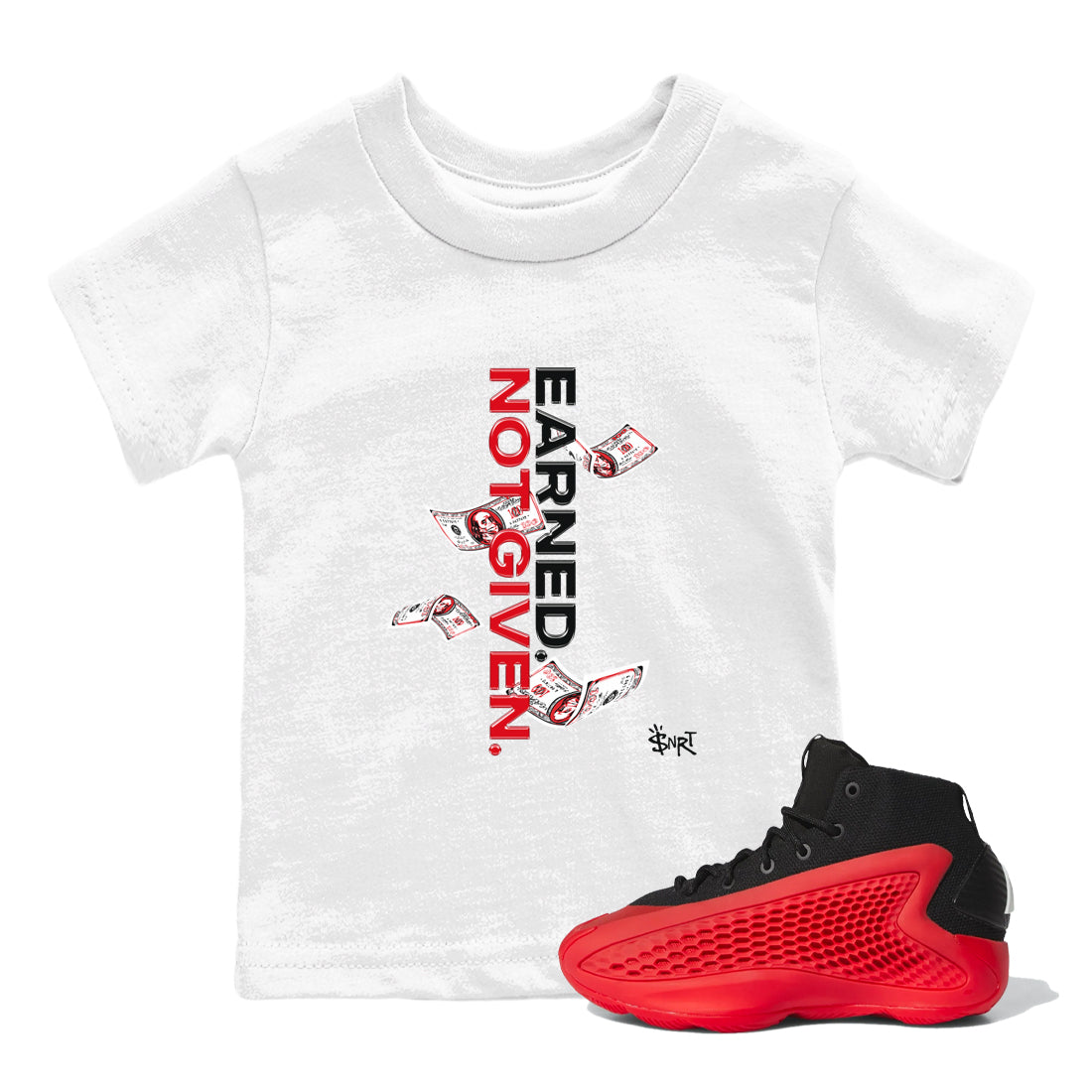AE 1 Bred shirts to match jordans Earned Not Given sneaker match tees AE 1 Bred match shoes to clothes Drip Gear Zone Youth Baby White 1 tee