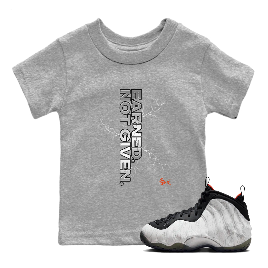 Foams One Jin shirts to match jordans Earned Not Given sneaker match tees Air Foamposite One Jin match shoes to clothes Drip Gear Zone Youth Baby Heather Grey 1 tee