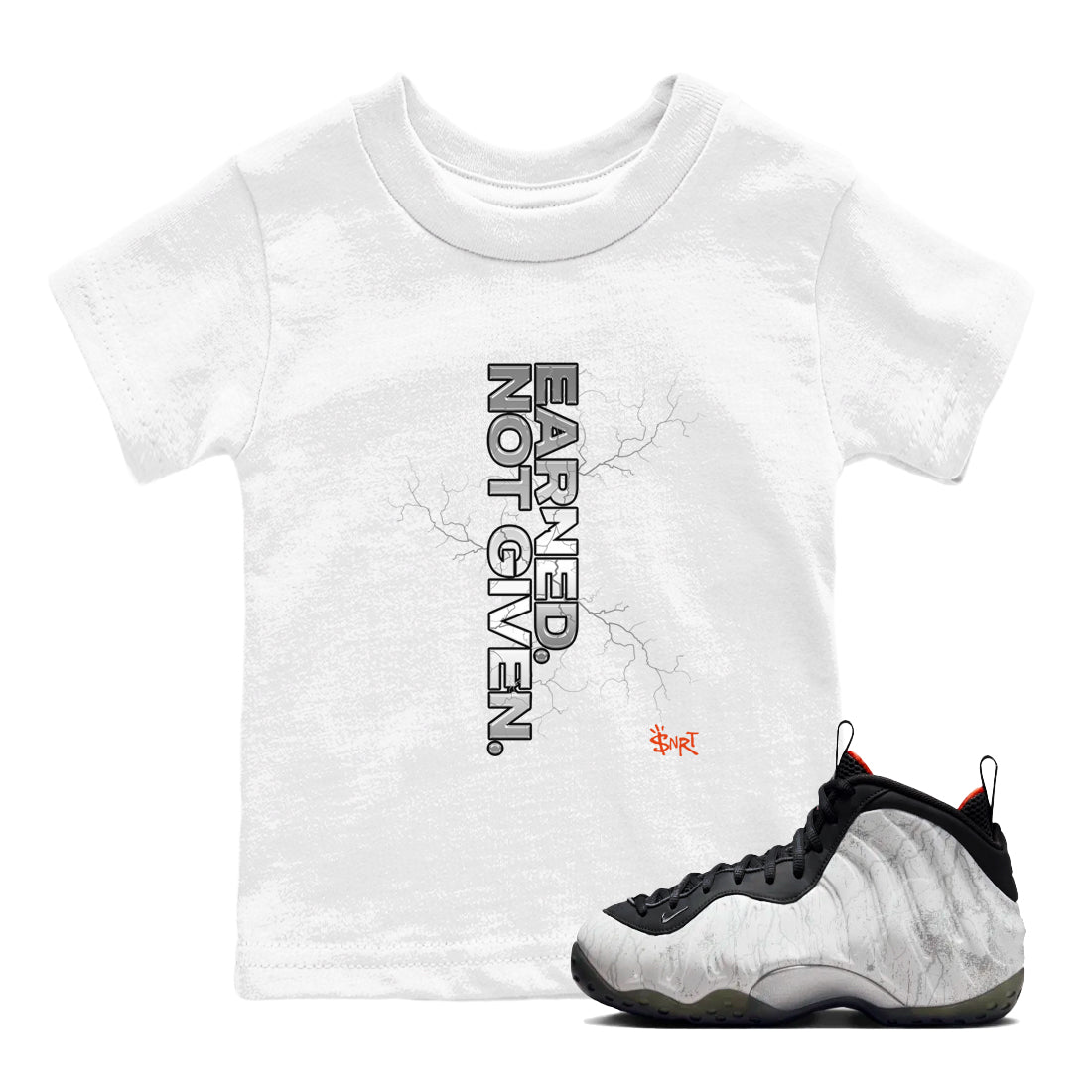 Foams One Jin shirts to match jordans Earned Not Given sneaker match tees Air Foamposite One Jin match shoes to clothes Drip Gear Zone Youth Baby White 1 tee
