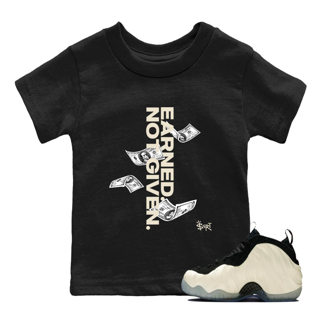 Sneaker Threads  Sneaker Tees To Match Air Foamposite One Pearl  Earned Not Given Youth Graphic Tee Black 1. Perfect for Jordan releases 2025 colorways.