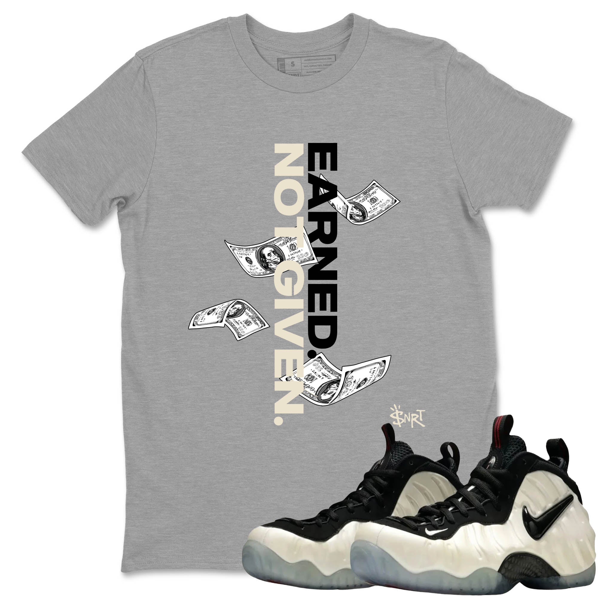 Sneaker Threads  Sneaker Tees To Match Air Foamposite One Pearl  Earned Not Given Graphic Tee Heather Grey 1. Perfect for Jordan releases 2025 colorways.