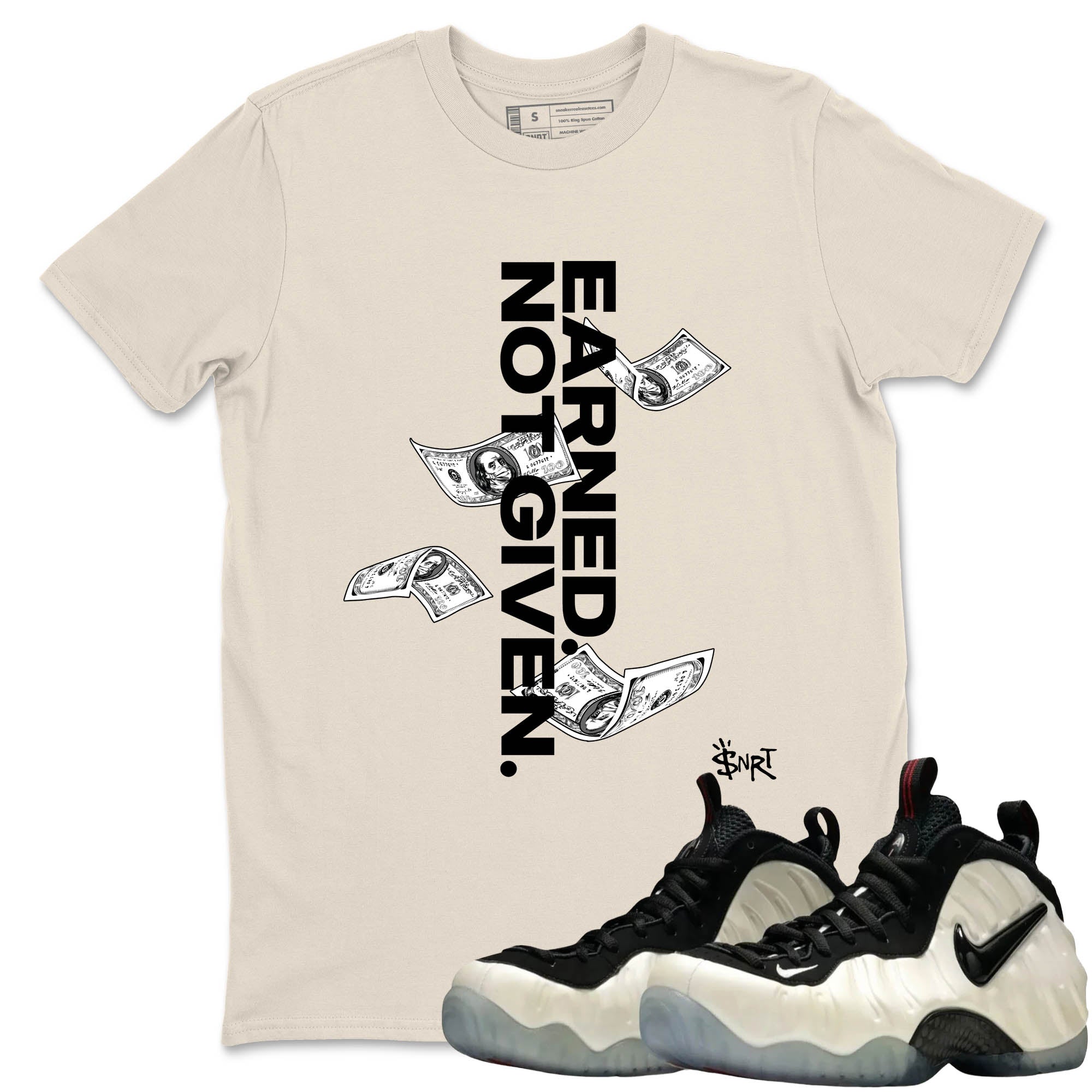 Sneaker Threads  Sneaker Tees To Match Air Foamposite One Pearl  Earned Not Given Graphic Tee Natural 1. Perfect for Jordan releases 2025 colorways.