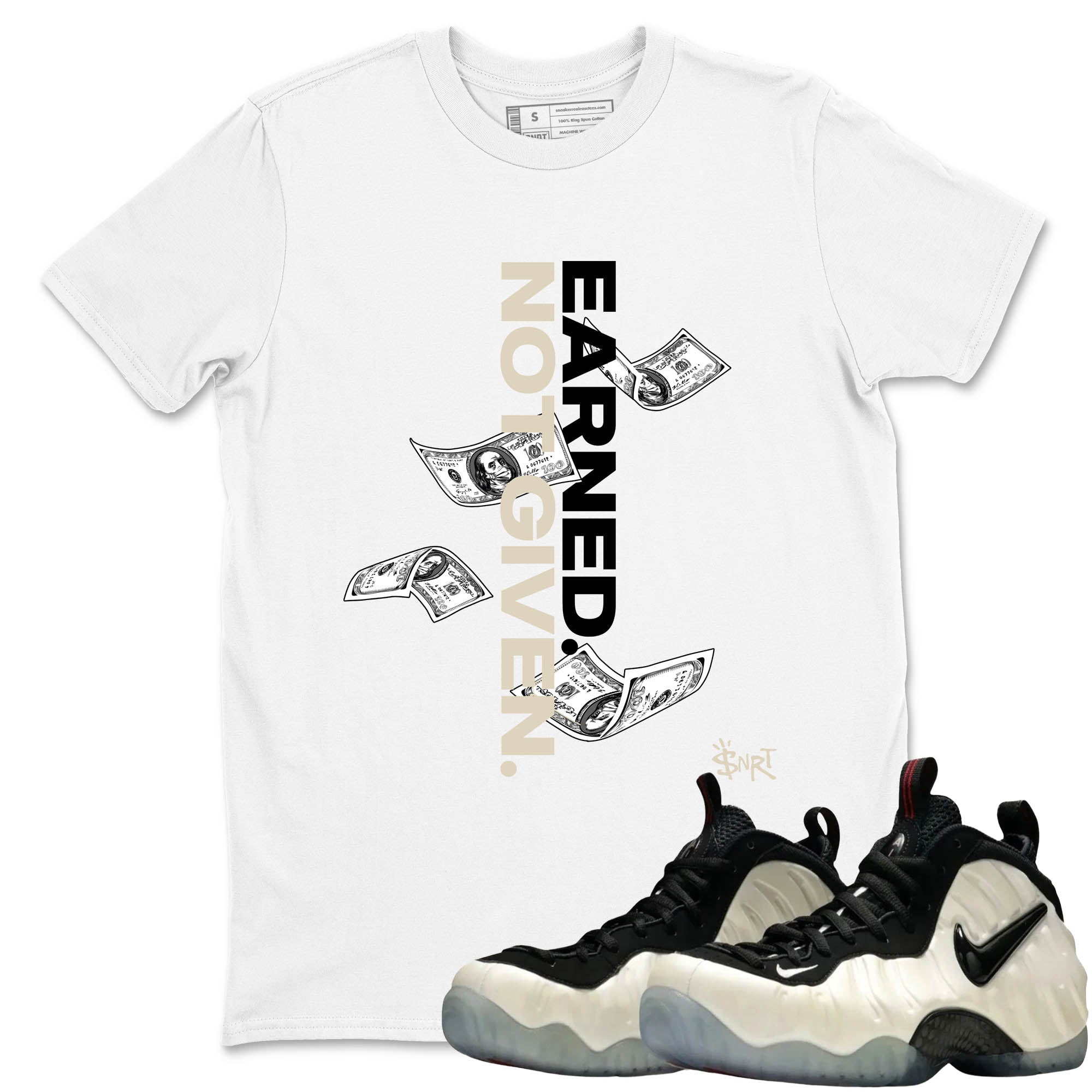 Sneaker Threads  Sneaker Tees To Match Air Foamposite One Pearl  Earned Not Given Graphic Tee White 1. Perfect for Jordan releases 2025 colorways.