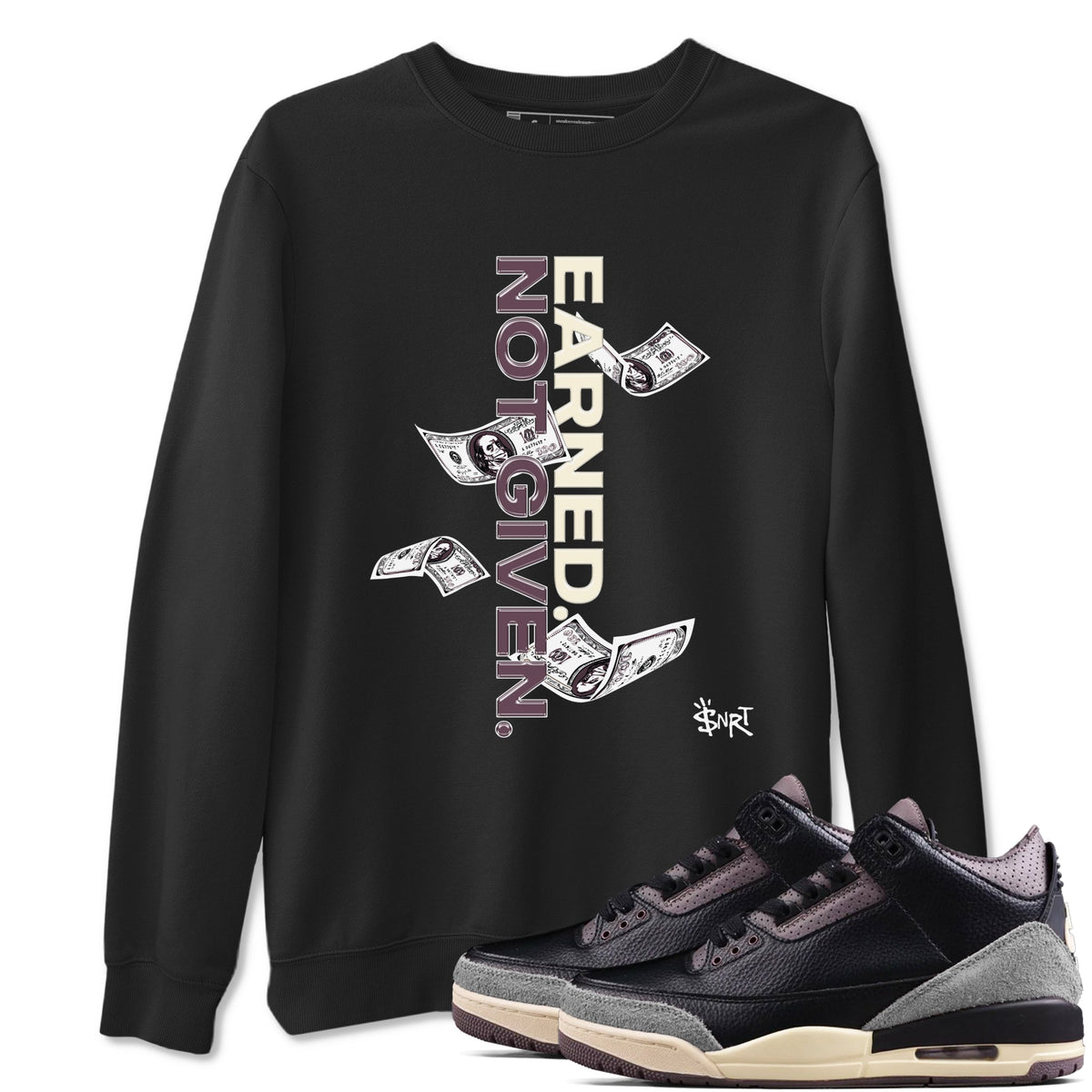 3s A Ma Maniere x Black shirts to match jordans Earned Not Given sneaker match tees Air Jordan 3 A Ma Maniere x Black Drip Gear Zone unisex cotton Black 1 crew neck shirts