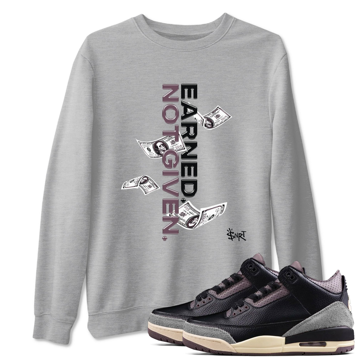 3s A Ma Maniere x Black shirts to match jordans Earned Not Given sneaker match tees Air Jordan 3 A Ma Maniere x Black Drip Gear Zone unisex cotton Heather Grey 1 crew neck shirts