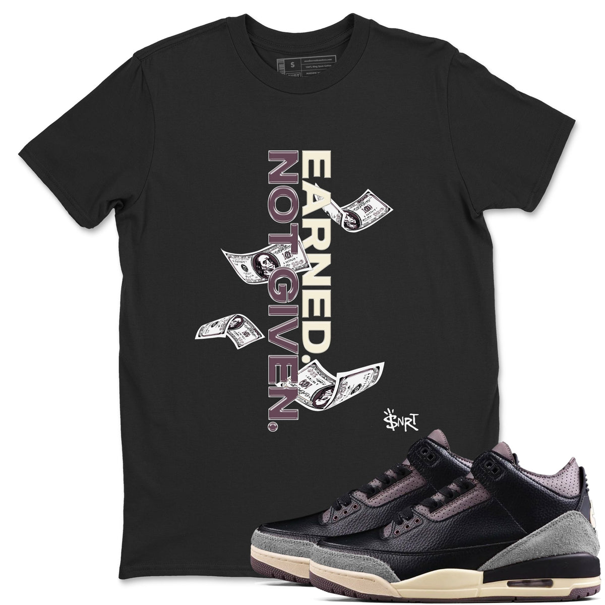 3s A Ma Maniere x Black shirts to match jordans Earned Not Given sneaker match tees Air Jordan 3 A Ma Maniere x Black Drip Gear Zone unisex cotton Black 1 crew neck shirts