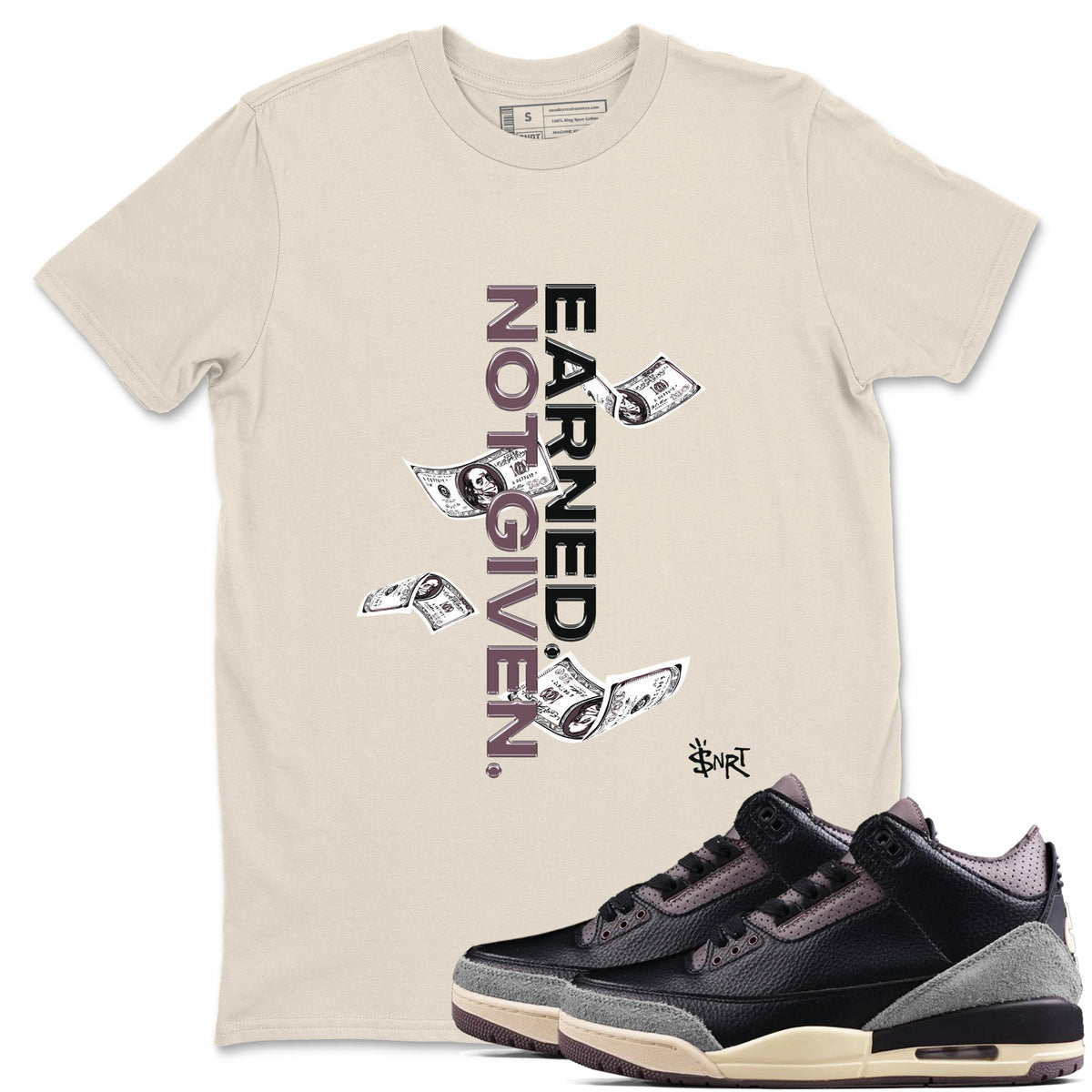 3s A Ma Maniere x Black shirts to match jordans Earned Not Given sneaker match tees Air Jordan 3 A Ma Maniere x Black Drip Gear Zone unisex cotton Natural 1 crew neck shirts