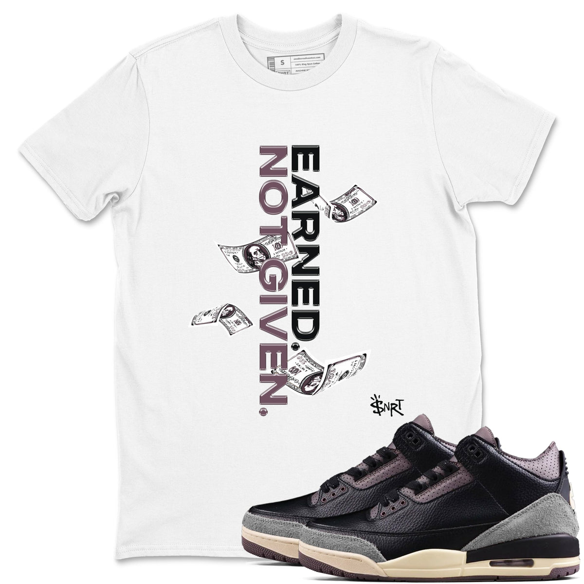 3s A Ma Maniere x Black shirts to match jordans Earned Not Given sneaker match tees Air Jordan 3 A Ma Maniere x Black Drip Gear Zone unisex cotton White 1 crew neck shirts