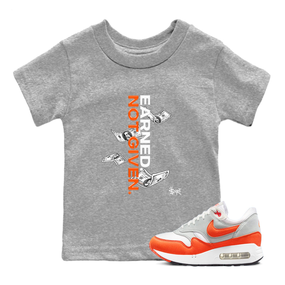 Air Max 1 OG '86 'Summit White and Cosmic Clay shirts to match jordans Earned Not Given sneaker match tees Air Max 1 Cosmic Clay match shoes to clothes Drip Gear Zone Youth Baby Heather Grey 1 tee