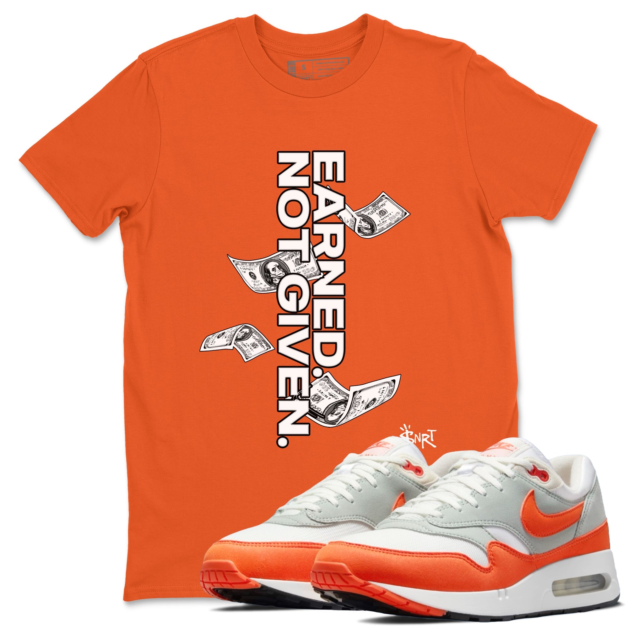 Air Max 1 OG '86 'Summit White and Cosmic Clay shirts to match jordans Earned Not Given sneaker match tees Air Max 1 Cosmic Clay match shoes to clothes Drip Gear Zone unisex cotton Orange 1 shirts