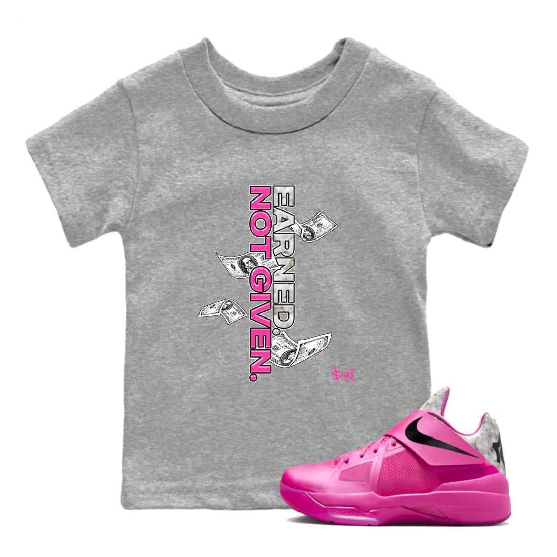 Nike KD 4 Retro Aunt Pearl shirts to match jordans Earned Not Given sneaker match tees Nike KD 4 Aunt Pearl match shoes to clothes Drip Gear Zone Youth Baby Heather Grey 1 tee