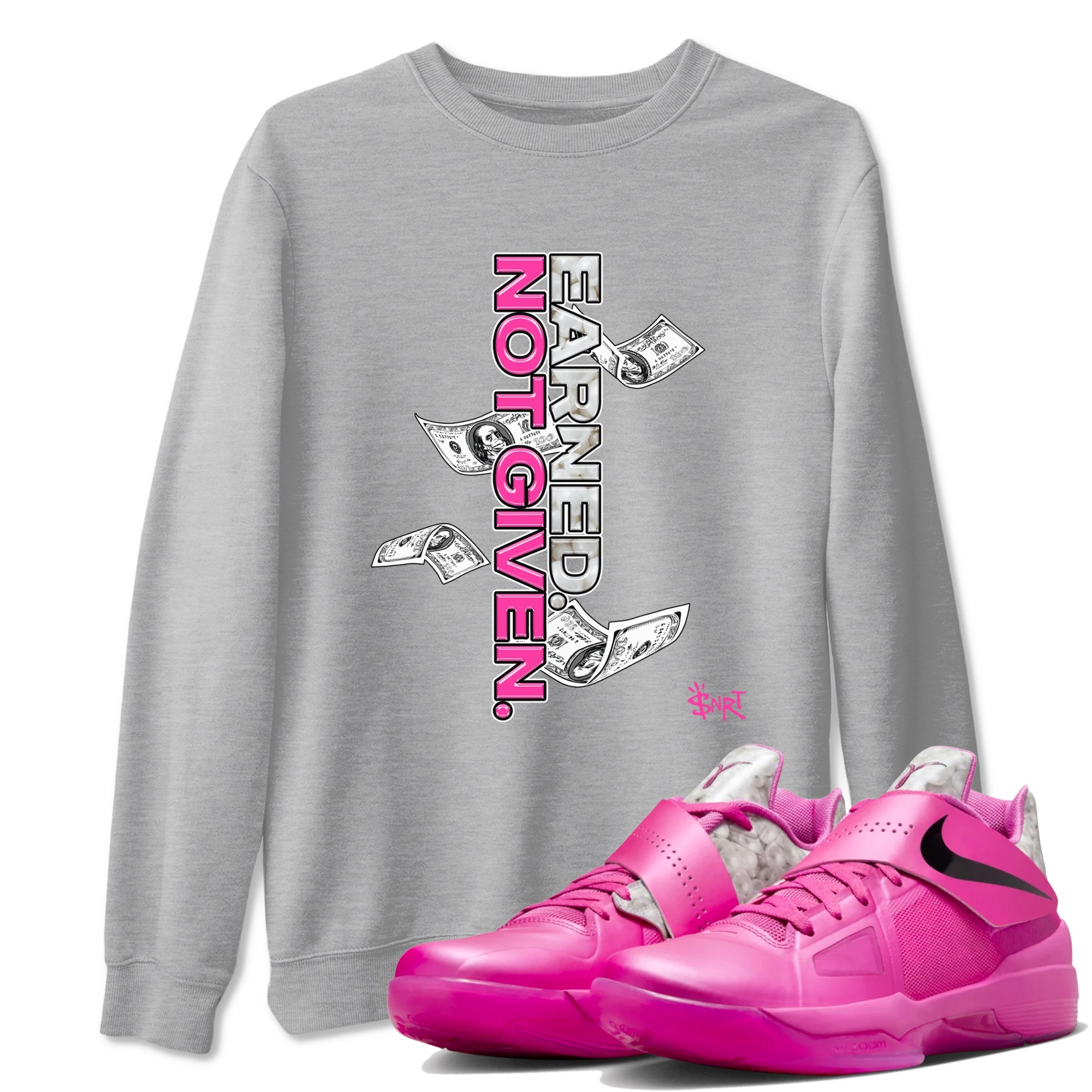 Nike KD 4 Retro Aunt Pearl shirts to match jordans Earned Not Given sneaker match tees Nike KD 4 Aunt Pearl match shoes to clothes Drip Gear Zone unisex cotton Heather Grey 1 shirts