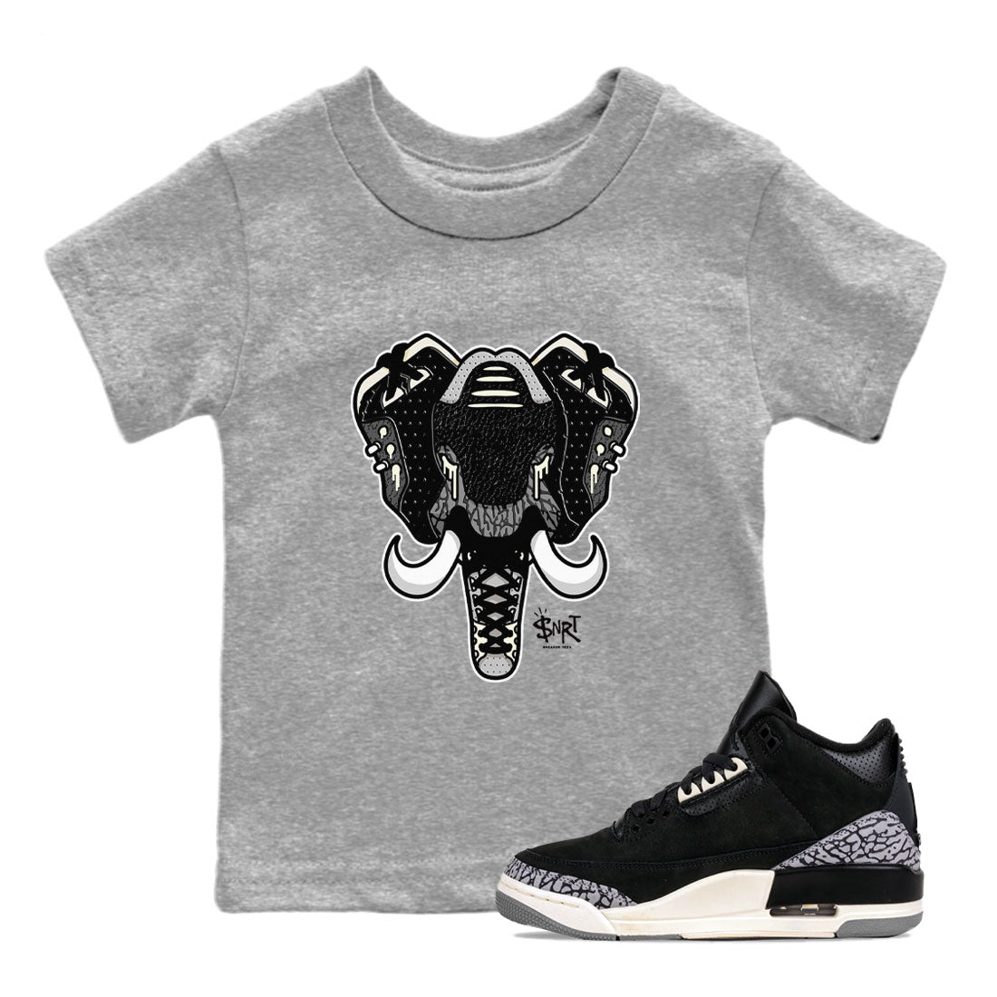 Air Jordan 3 Off Noir shirt to match jordans Elephant Symbol sneaker tees Air Jordan 3 Retro Off Noir Drip Gear Zone Baby Toddler Heather Grey 1 T-Shirt