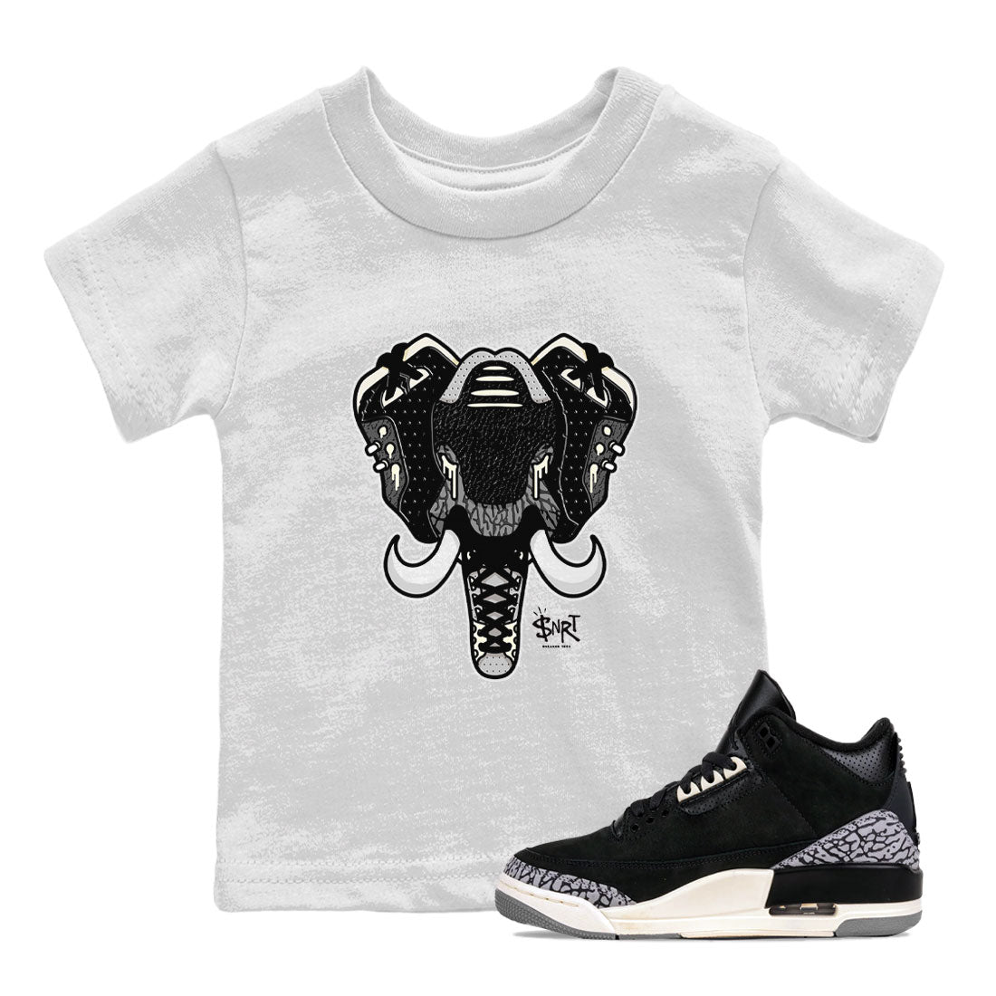 Air Jordan 3 Off Noir shirt to match jordans Elephant Symbol sneaker tees Air Jordan 3 Retro Off Noir Drip Gear Zone Baby Toddler White 1 T-Shirt