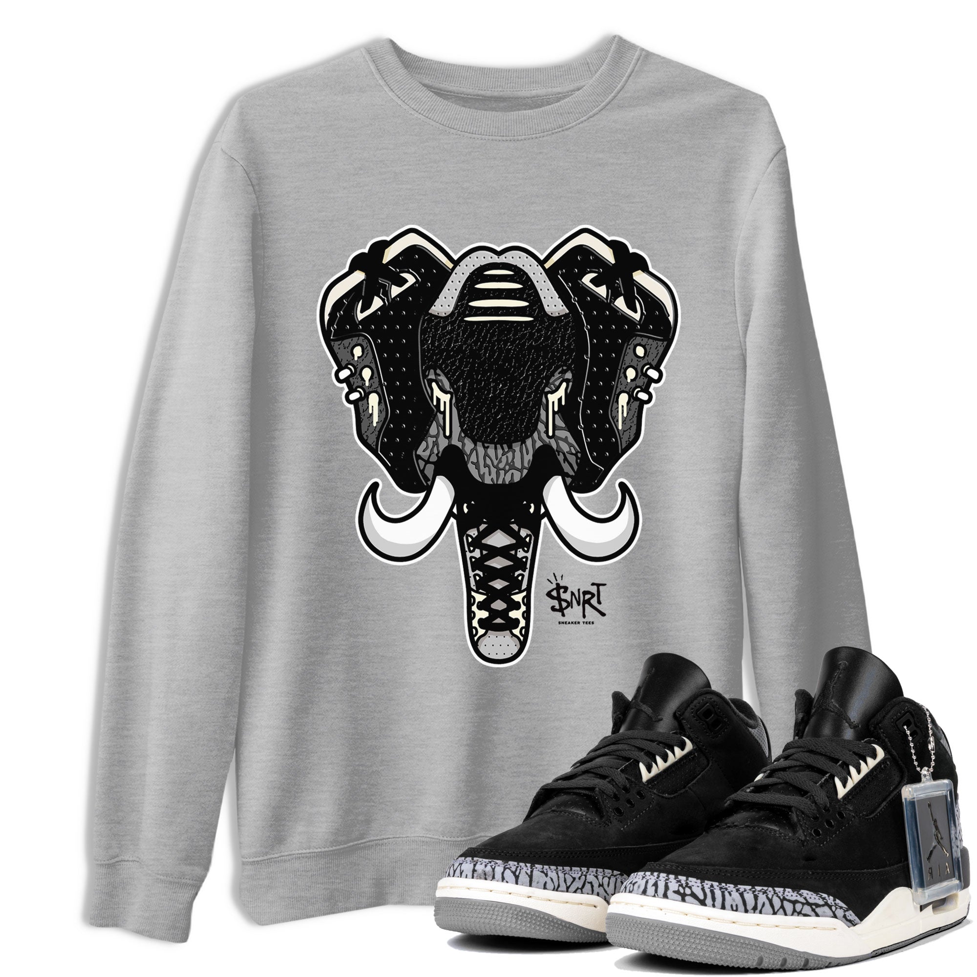 Air Jordan 3 Off Noir shirt to match jordans Elephant Symbol sneaker tees Air Jordan 3 Retro Off Noir Drip Gear Zone Unisex Heather Grey 1 T-Shirt