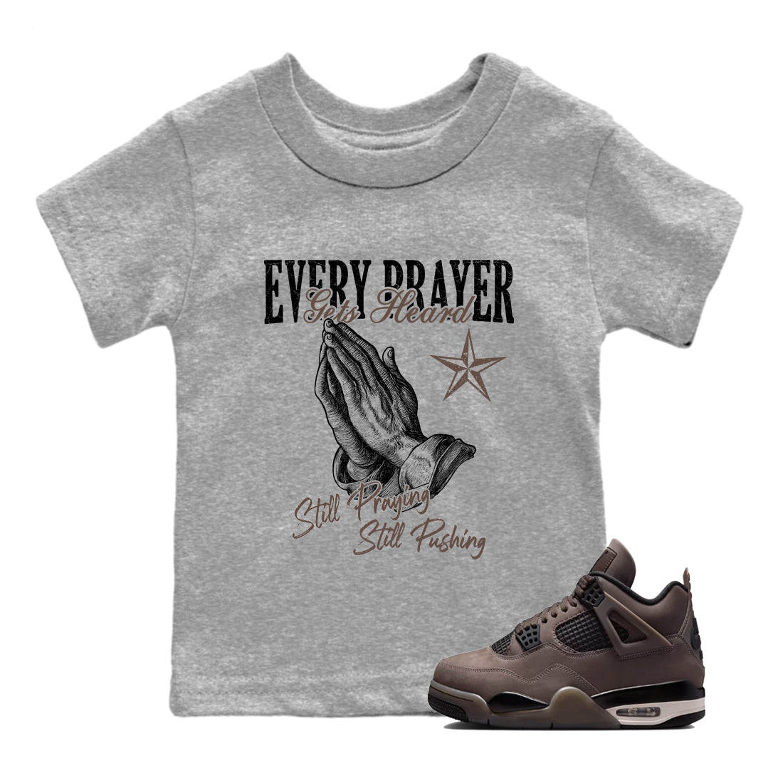 Sneaker match tees  Sneaker Tees To Match Air Jordan 4 Cave Stone Shoes  Every Prayer Gets Heard Kids T-Shirt Heather Grey 1