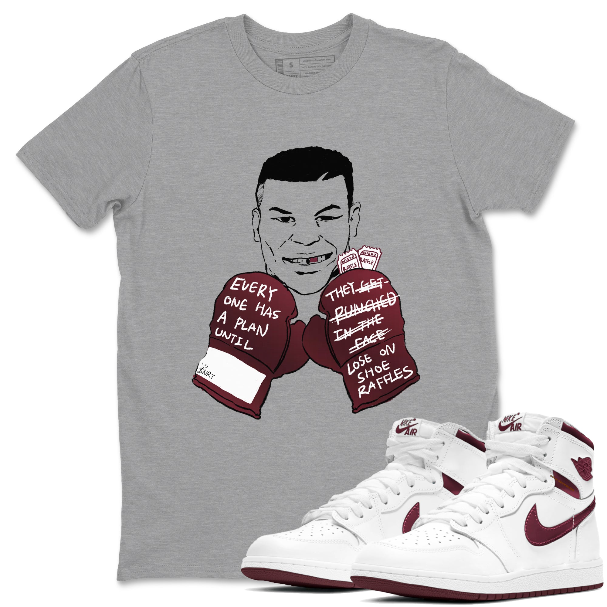 1s Metalic Burgundy shirt to match jordans Everyone Has A Plan sneaker tees Air Jordan 1 Metalic Burgundy Drip Gear Zone unisex cotton Heather Grey 1 crew neck shirt