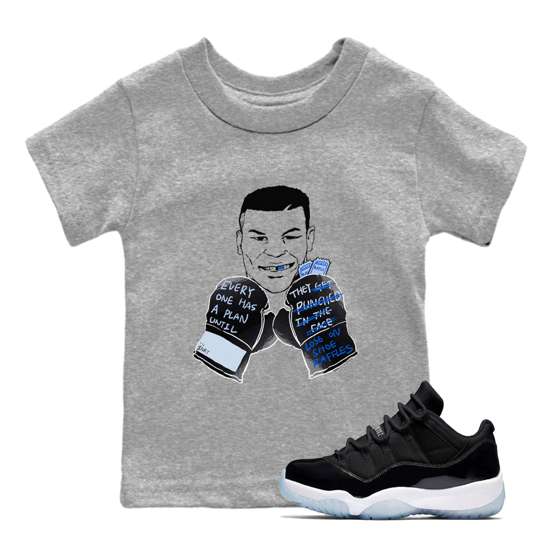 11s Low Space shirt to match jordans Everyone Has A Plan sneaker tees Air Jordan 11 Low Space Drip Gear Zone baby toddler Heather Grey 1 cotton Shirt