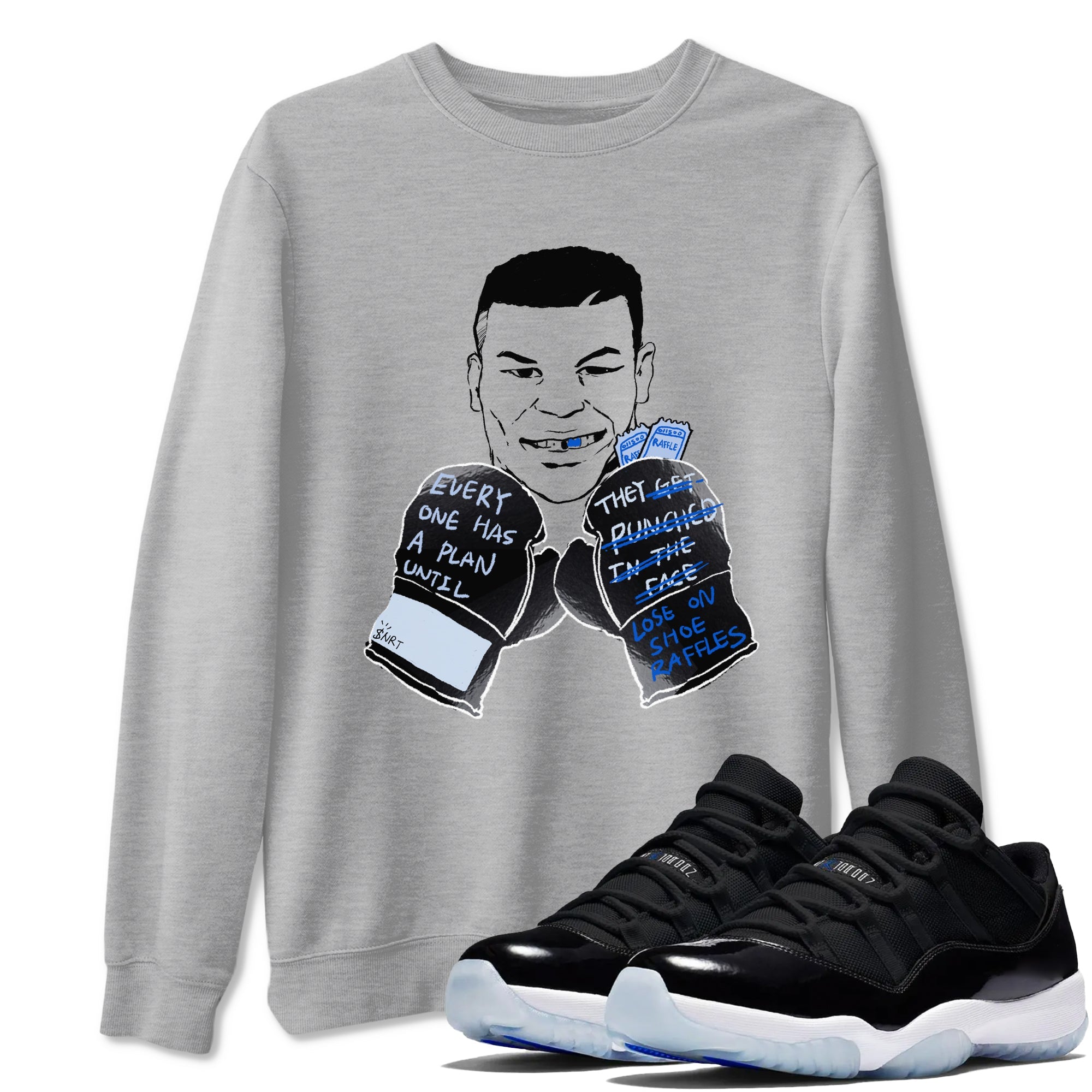 11s Low Space shirt to match jordans Everyone Has A Plan sneaker tees Air Jordan 11 Low Space Drip Gear Zone unisex cotton Heather Grey 1 crew neck shirt