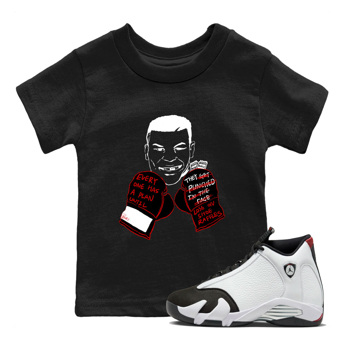 Air Jordan 14 Black Toe t shirts to match sneakers Everyone Has A Plan sneaker match tees 14s Black Toe sneaker match tee Drip Gear Zone Youth Baby Black 1 tee