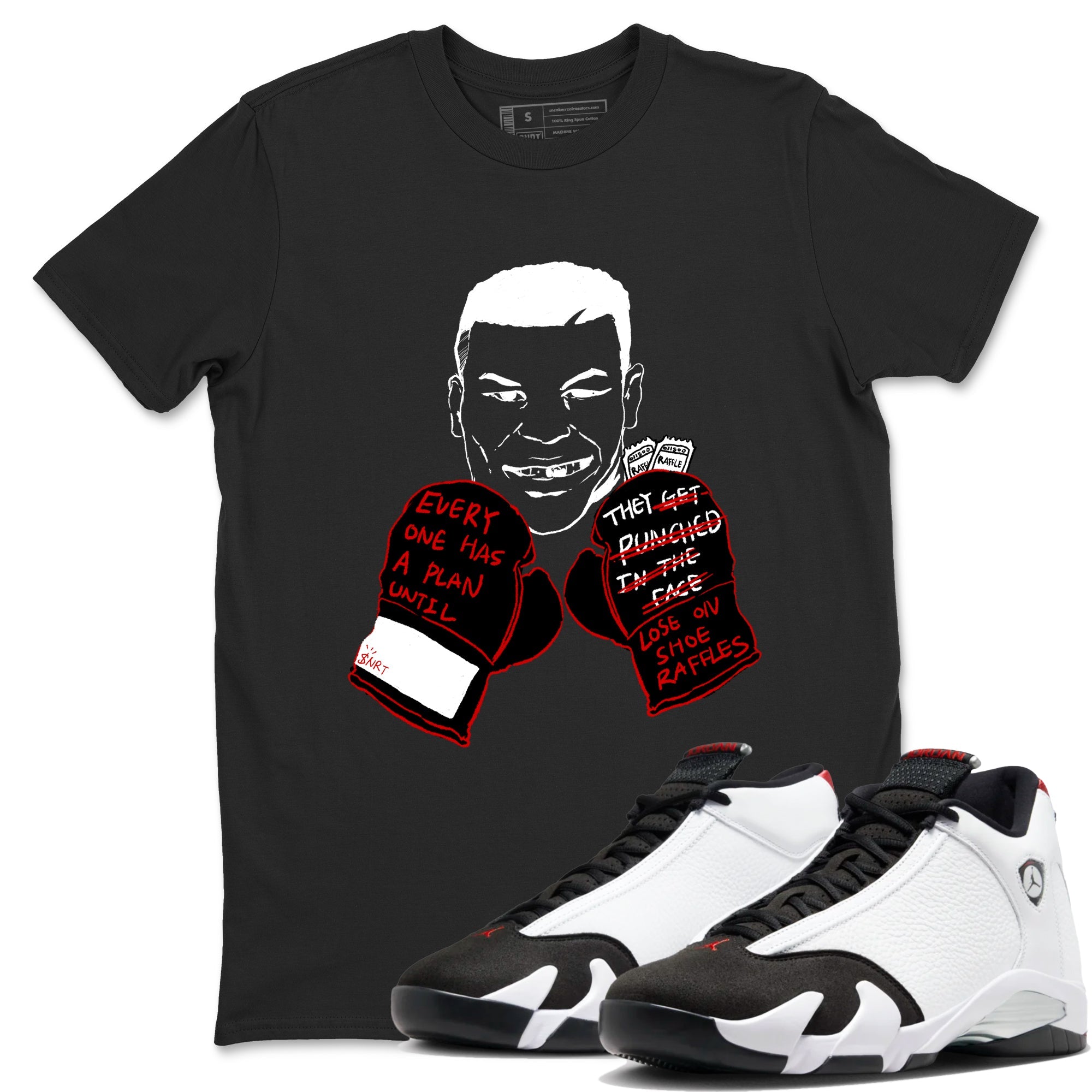 Air Jordan 14 Black Toe t shirts to match sneakers Everyone Has A Plan sneaker match tees 14s Black Toe sneaker match tee Drip Gear Zone unisex cotton Black 1 shirts