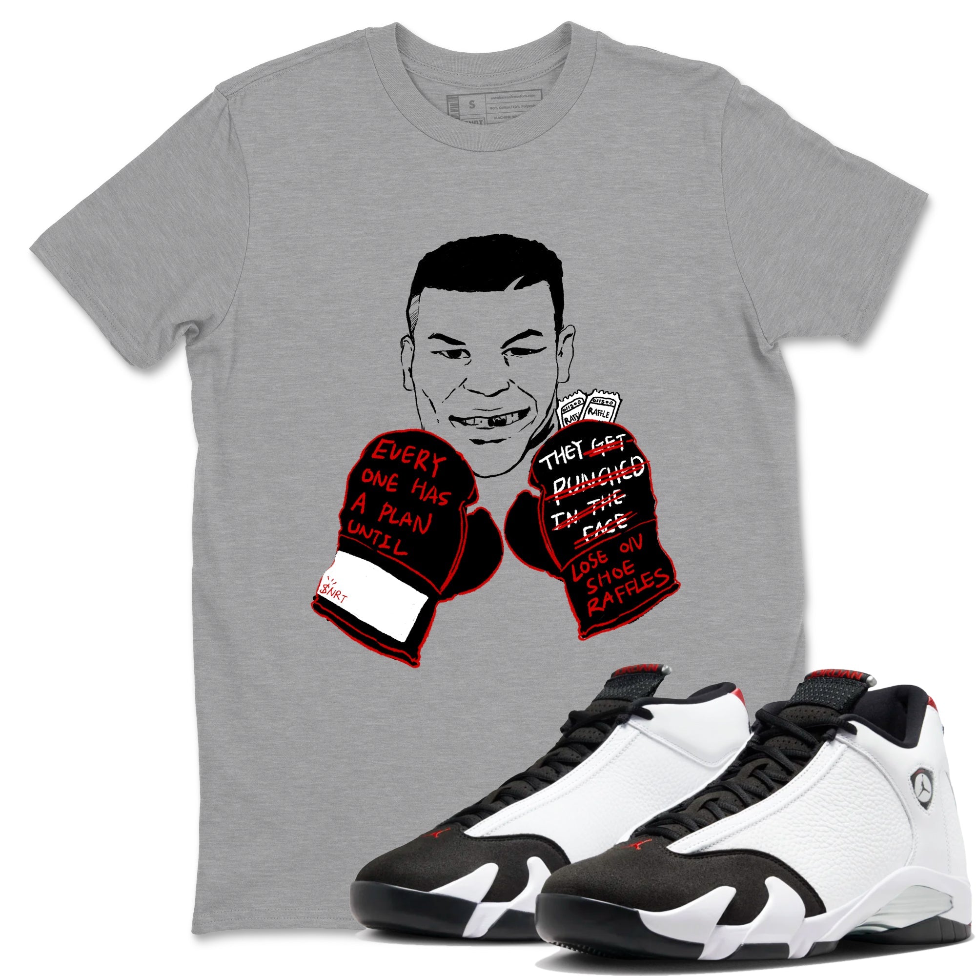 Air Jordan 14 Black Toe t shirts to match sneakers Everyone Has A Plan sneaker match tees 14s Black Toe sneaker match tee Drip Gear Zone unisex cotton Heather Grey 1 shirts