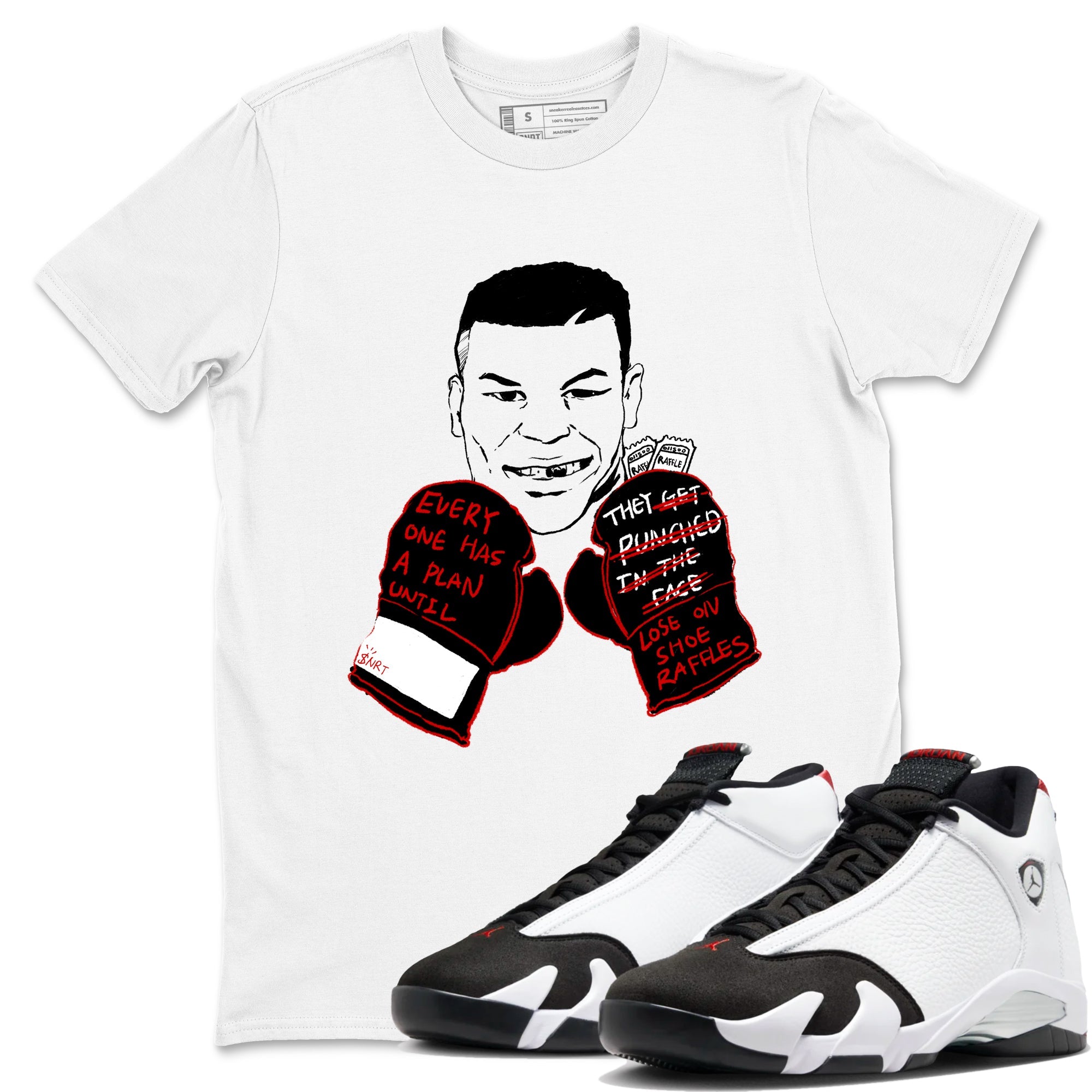 Air Jordan 14 Black Toe t shirts to match sneakers Everyone Has A Plan sneaker match tees 14s Black Toe sneaker match tee Drip Gear Zone unisex cotton White 1 shirts