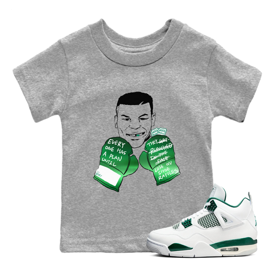4s Oxidized Green shirts to match jordans Everyone Has A Plan sneaker match tees Air Jordan 4 Oxidized Green Drip Gear Zone streetwear brand Baby and Youth Heather Grey 1 cotton tee