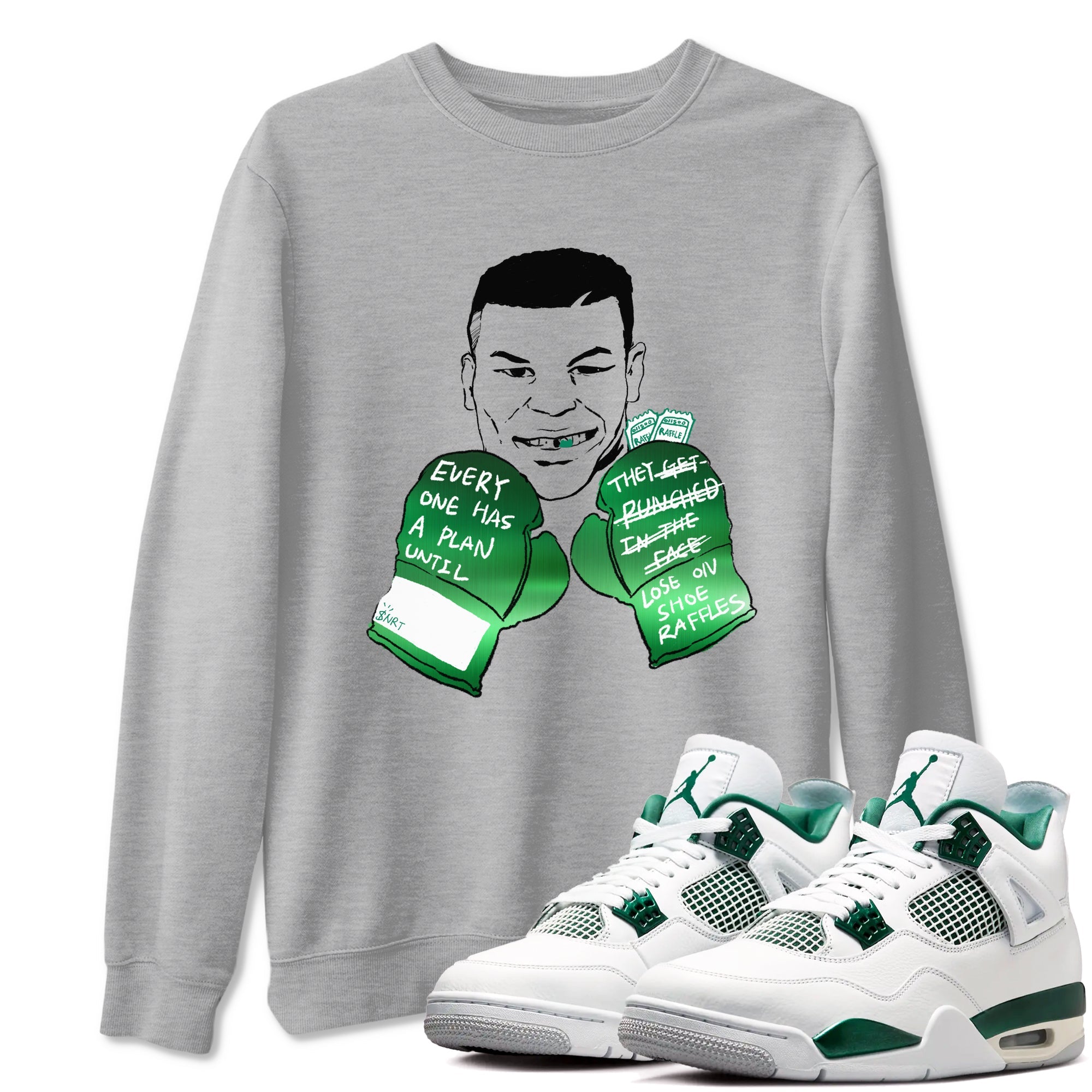 4s Oxidized Green shirts to match jordans Everyone Has A Plan sneaker match tees Air Jordan 4 Oxidized Green Drip Gear Zone streetwear brand Heather Grey 1 unisex cotton tee